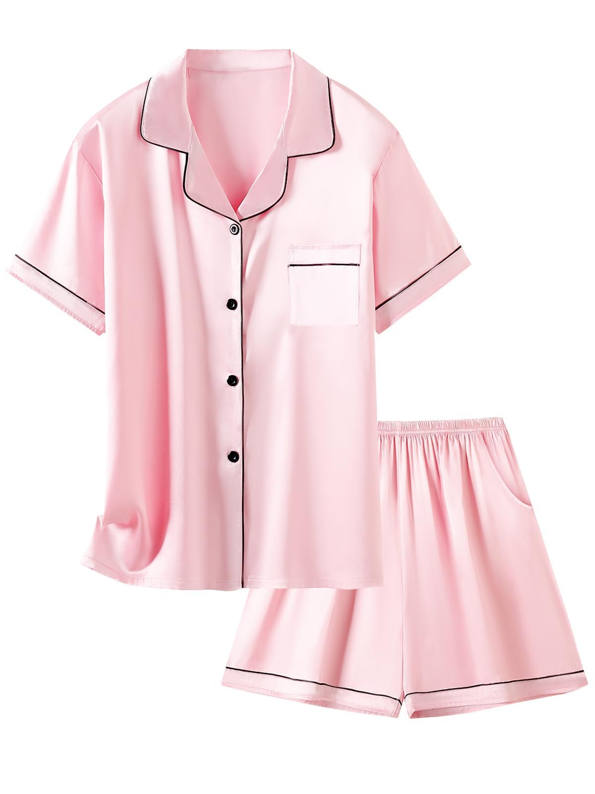 Girls & Womens Satin Pajamas Set, Silk Button-Down Sleepwear 2 Piece Nightwear, 3 Years - Women XXL