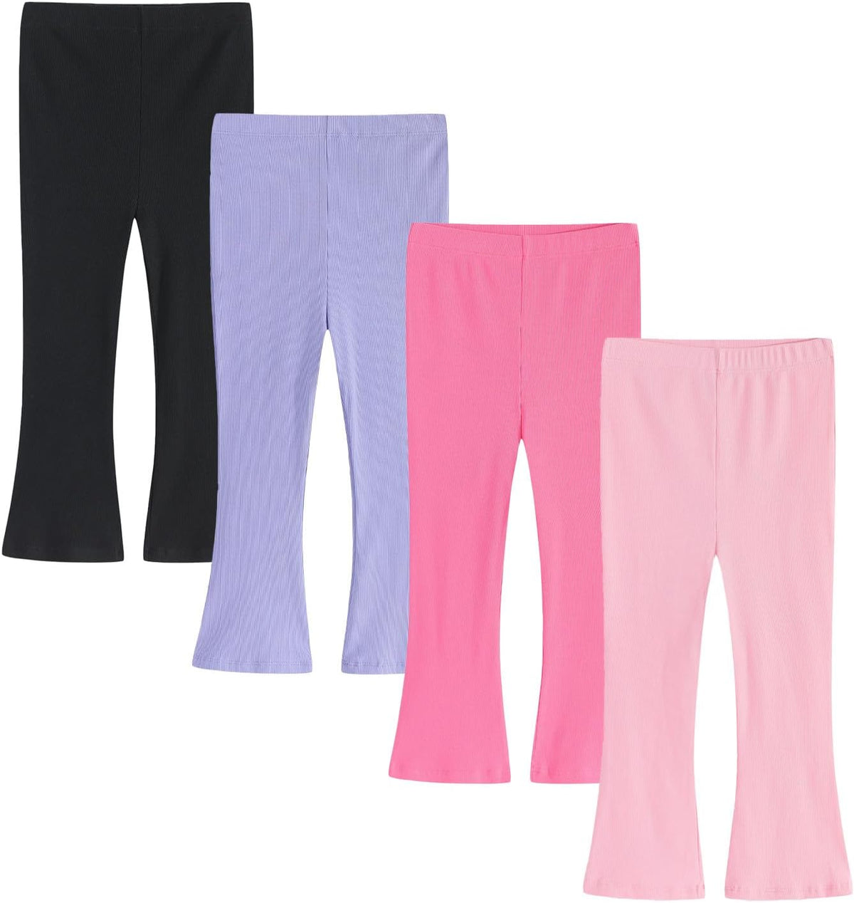 4 Pack Girls Flare Leggings Ribbed Cotton Pants Bell Bottoms