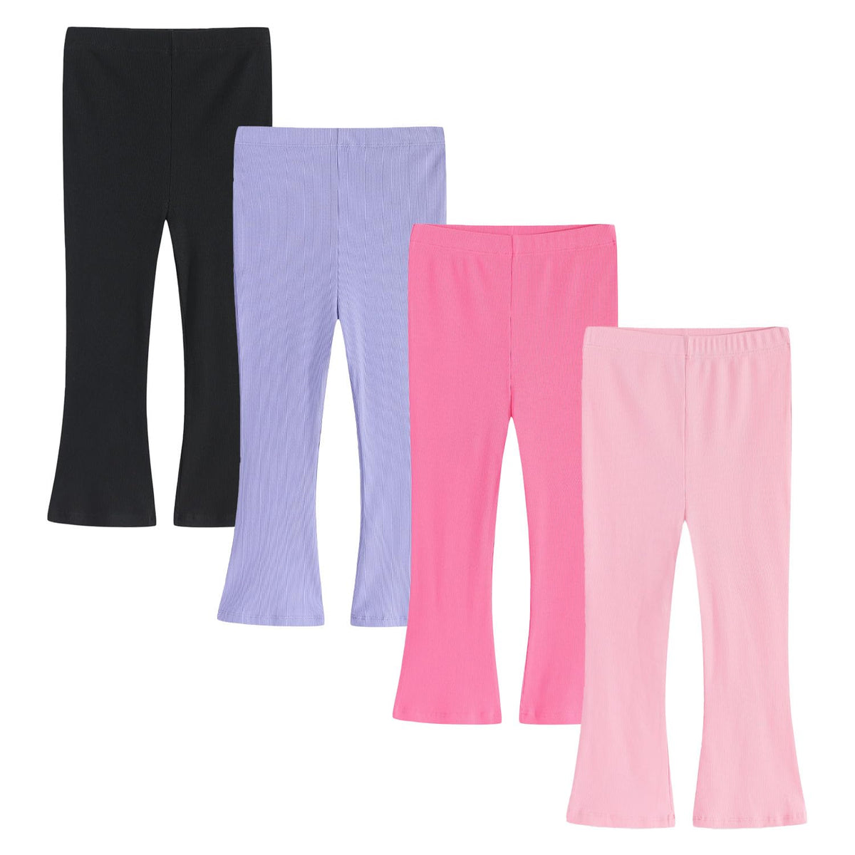 4 Pack Girls Flare Leggings Ribbed Cotton Pants Bell Bottoms