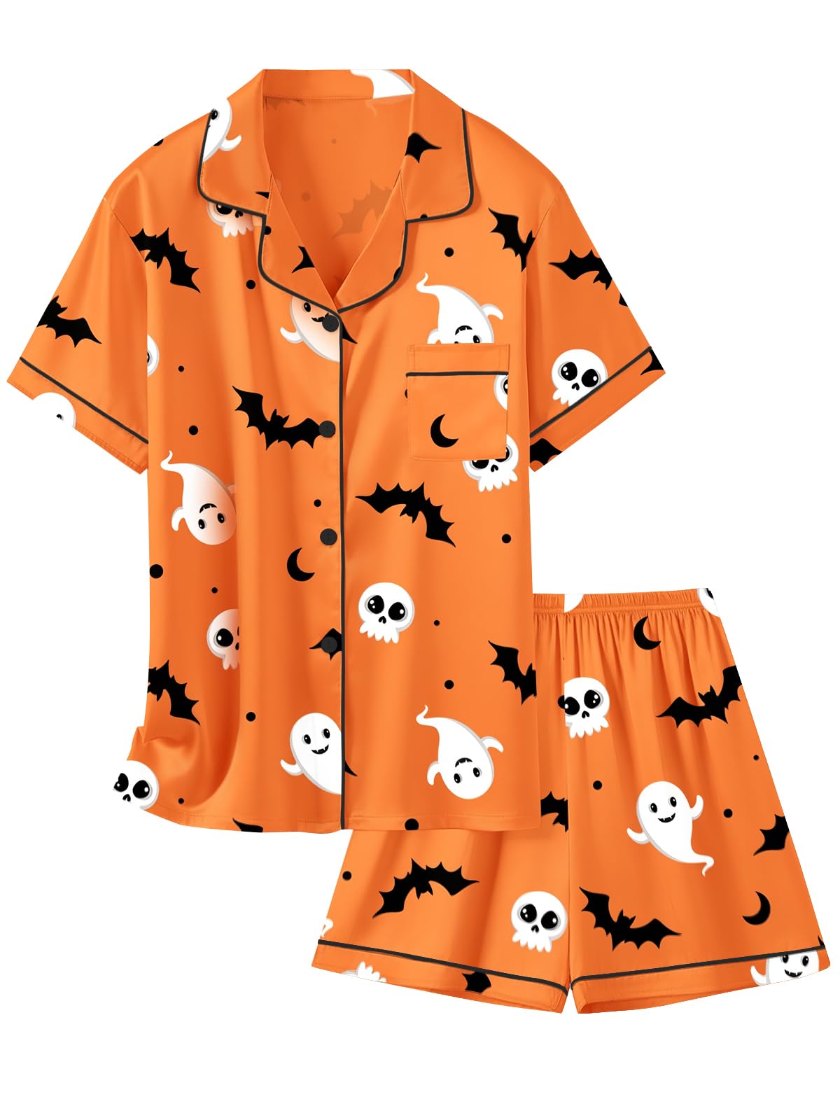 Schbbbta Girls Womens Pajamas, Satin Silky Pjs Set Kids 2Pcs Button-Down Nightwear Sleepwear Gift for Mommy and me