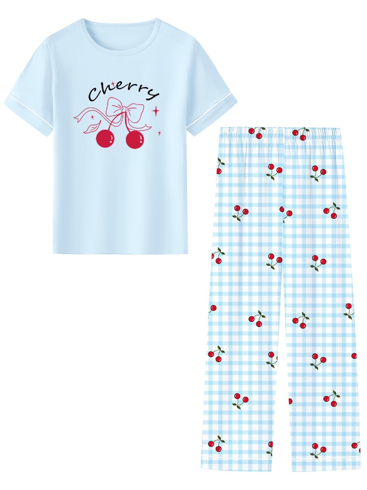 Umeyda Girls Pajamas 2PCS Short Sleeve Top & Pants 100% Cotton Pjs Sets Loungewear for Kids Age 5-14 Years