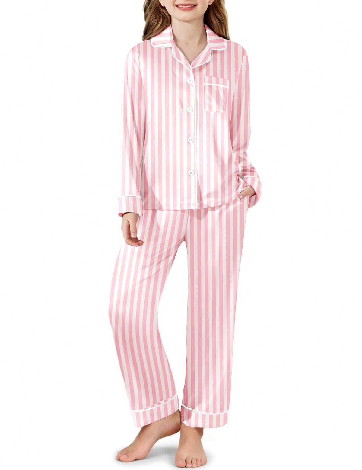 Arshiner Girls Pajamas Satin Pajama Set 2 Piece Pjs Button Down Sleepwear