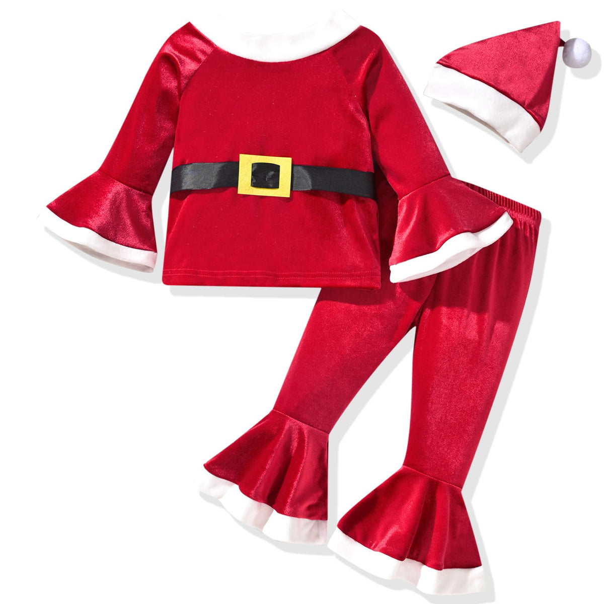 HIHA Toddler Little Girls Long Flare Sleeve Tops Bell Bottom Pants Outfit with Headband