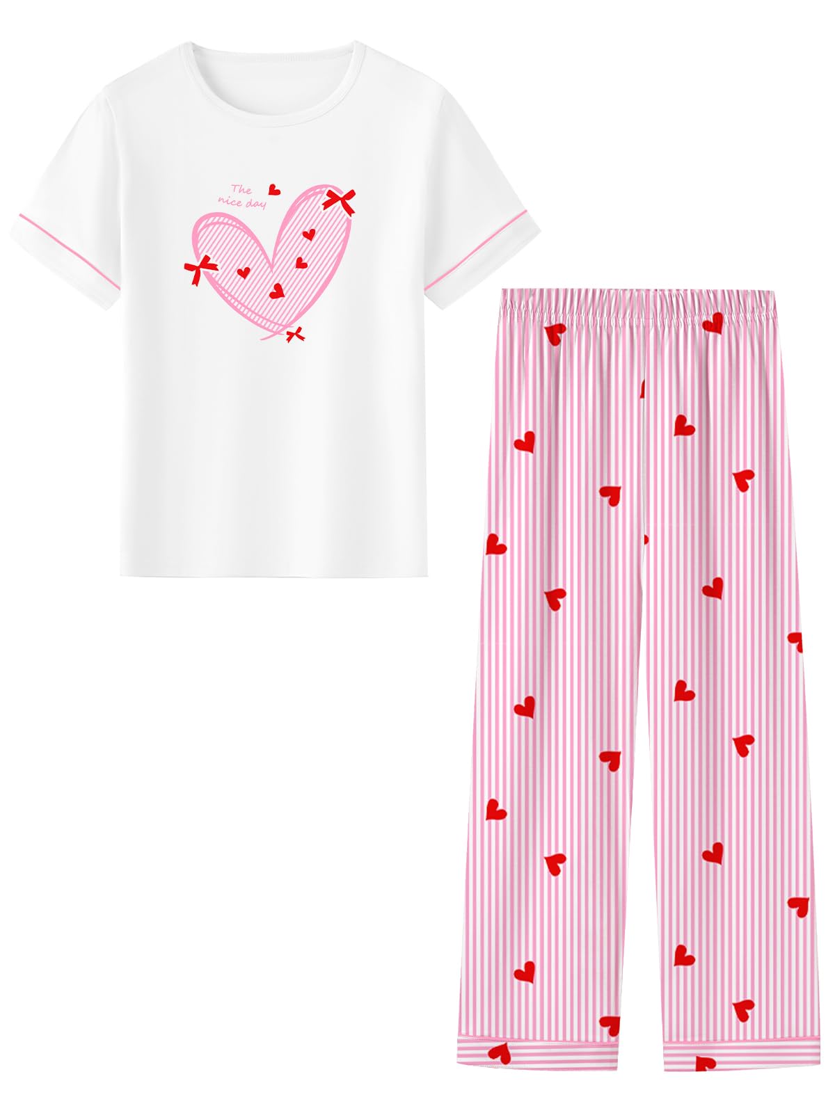 Umeyda Girls Pajamas 2PCS Short Sleeve Top & Pants 100% Cotton Pjs Sets Loungewear for Kids Age 5-14 Years