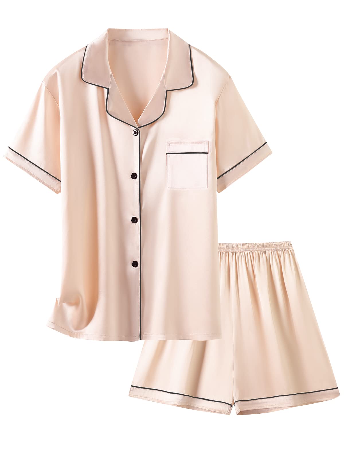 Schbbbta Girls Womens Pajamas, Satin Silky Pjs Set Kids 2Pcs Button-Down Nightwear Sleepwear Gift for Mommy and me