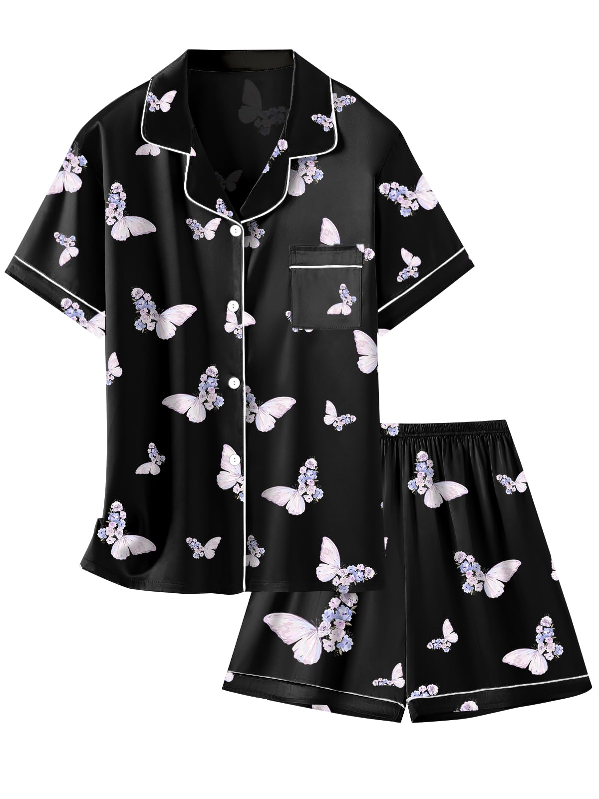 Girls & Womens Satin Pajamas Set, Silk Button-Down Sleepwear 2 Piece Nightwear, 3 Years - Women XXL