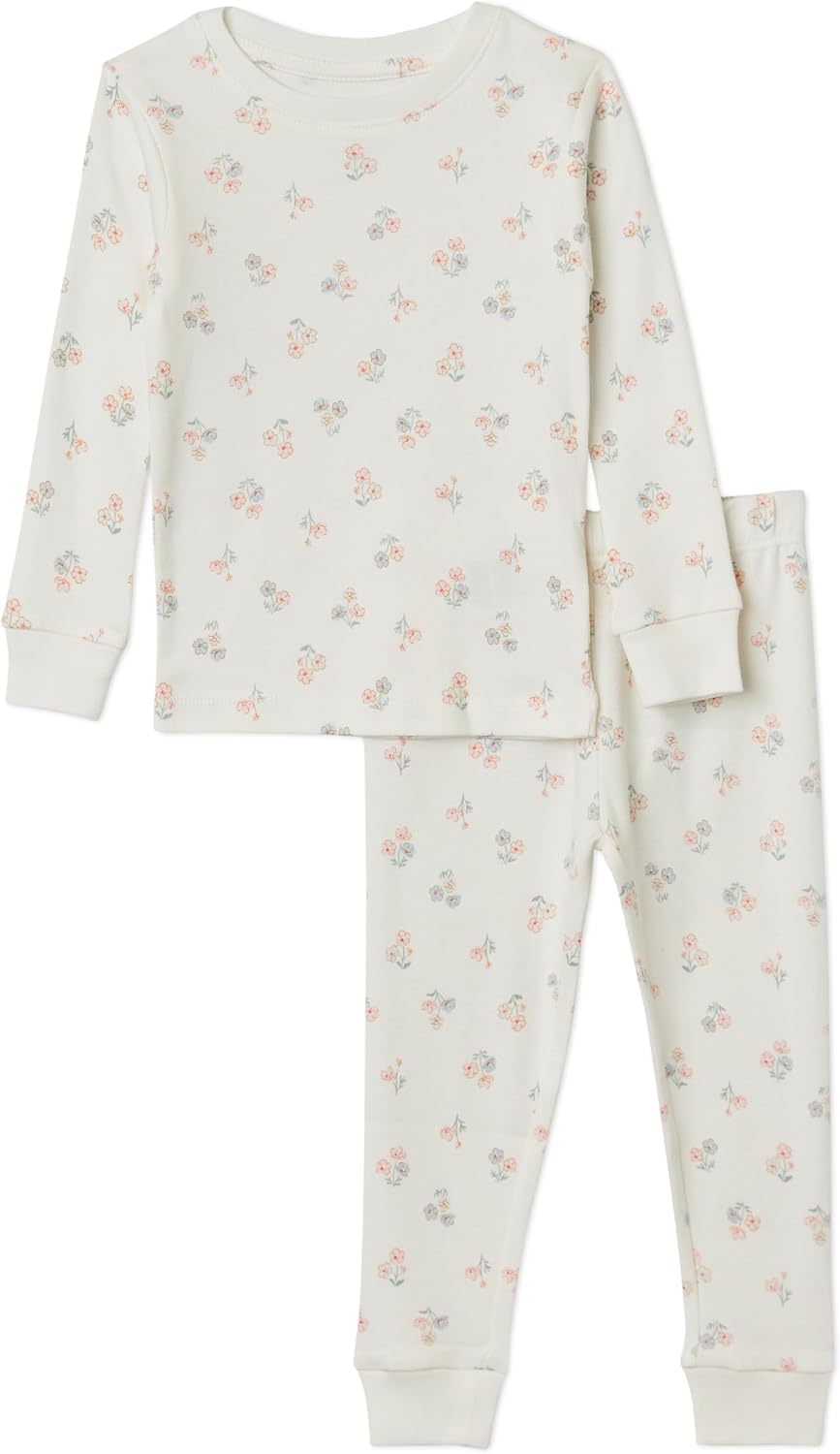 Amazon Essentials Girls' Snug-Fit Cotton Pajama Set, Long-Sleeve T-Shirt and Pants