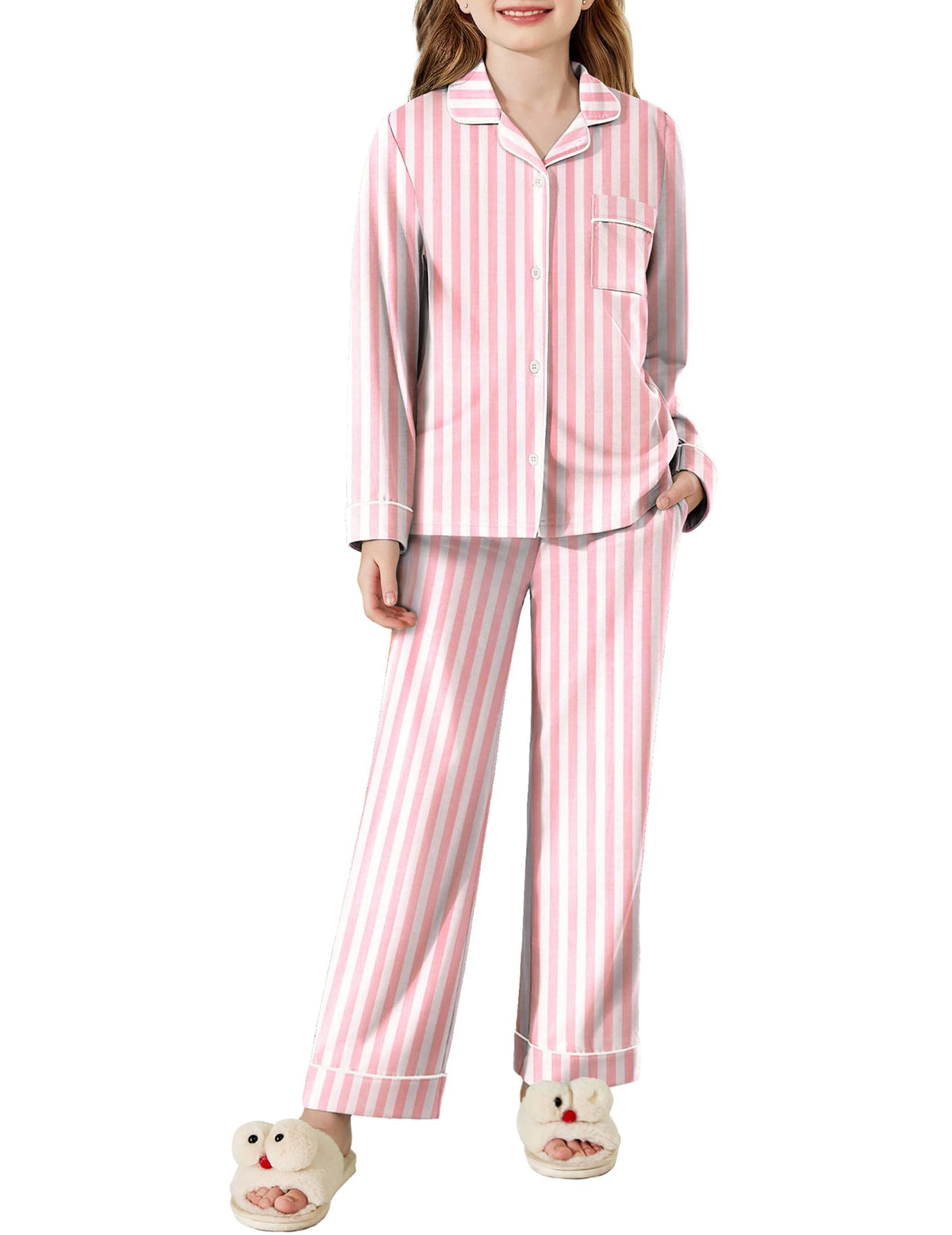 Arshiner Pajamas Set for Girls Long Sleeve Lounge Set Button Down Pj Sets
