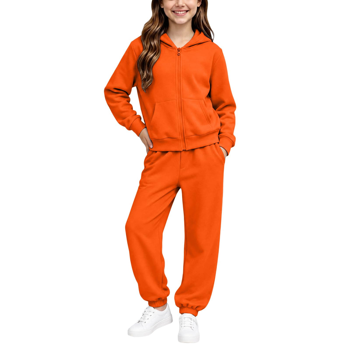 Girls Sweatsuit Fall Winter Kid Zip up Hoodie and Sweatpants Set 2-14 Years