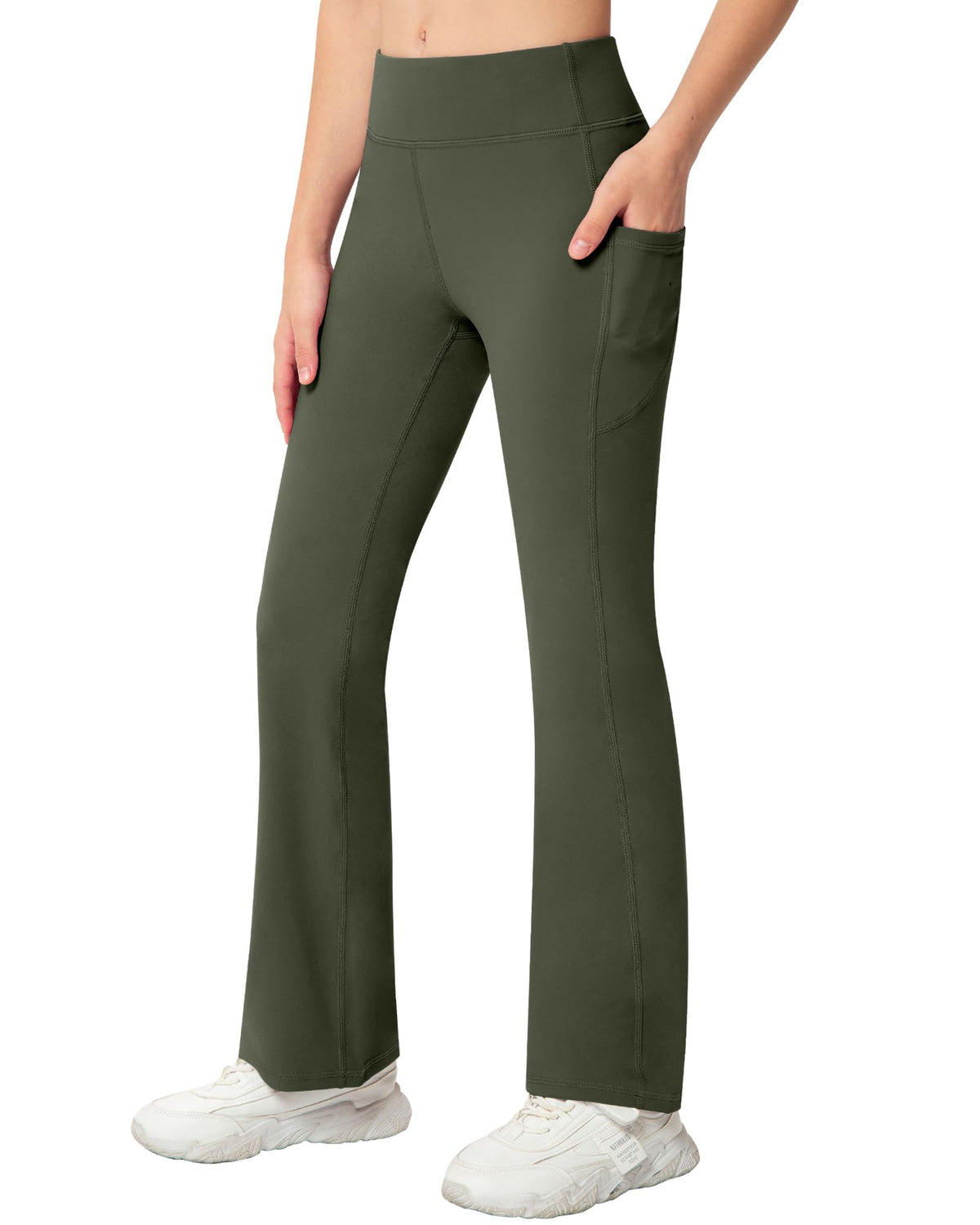 NORMOV Girls Flare Yoga Pants with Pockets,Bell Bottom Wide Leg Athletic Leggings for Teen Kids5-15 Years Old