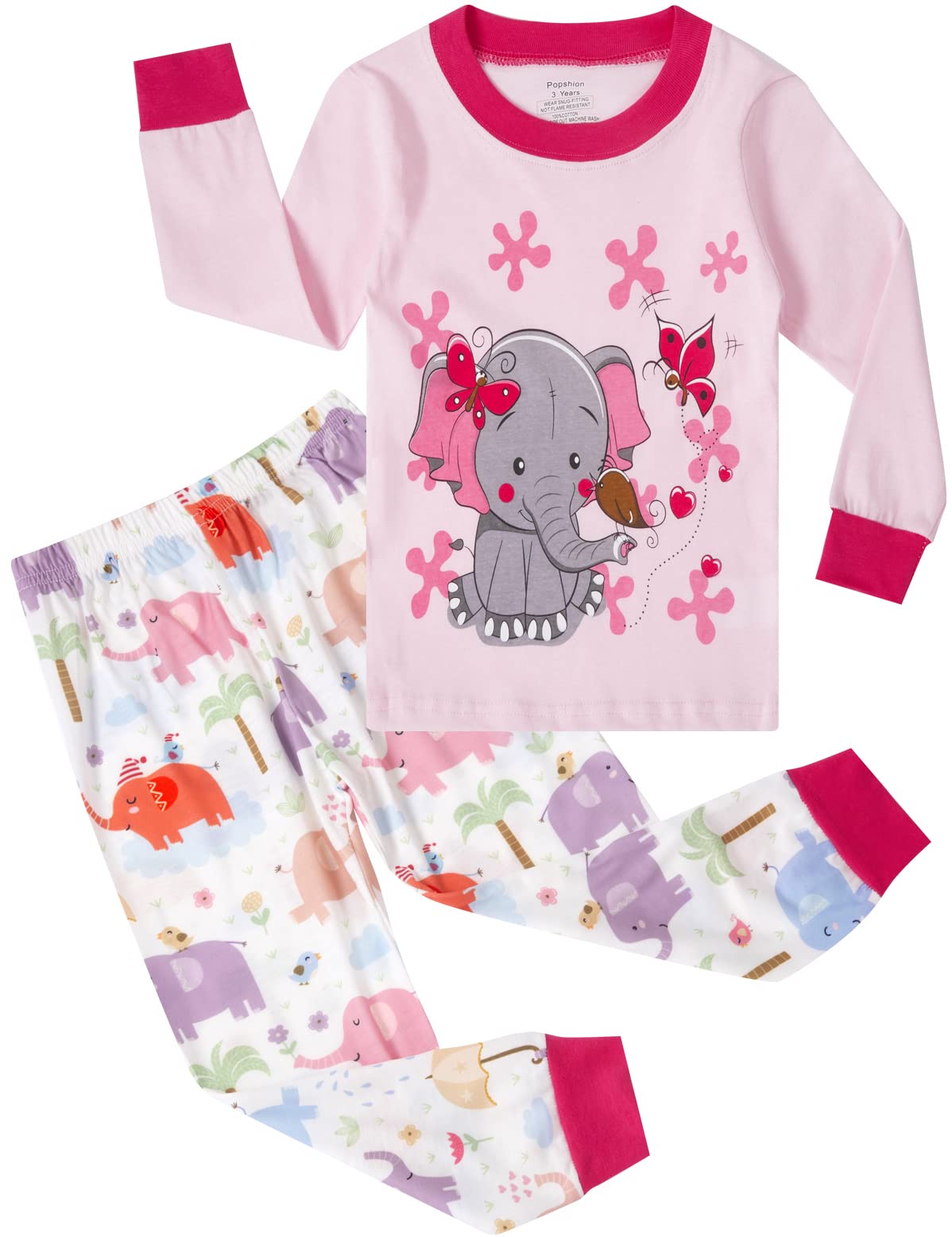 Popshion Little Girls Mermaid Pajamas 2 Piece Set 100% Cotton Sleepwear Toddler Clothes for Kids Baby Ladybug Style PJs