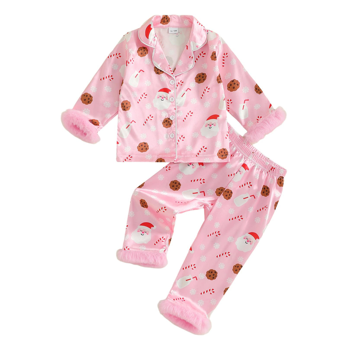Kuriozud Kids Toddler Girl Pajamas Fuzzy Trim Button Down Shirt Pants 1-7Y
