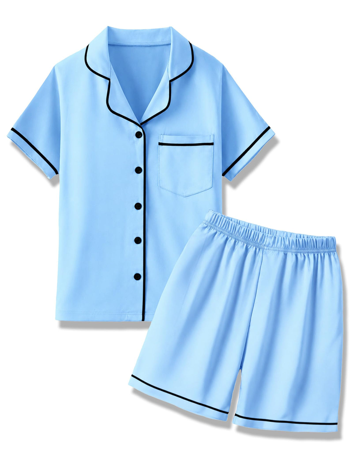 Mikrdoo Girls Pajamas Set Soft Silk Satin Pajamas 2 Piece Short Sleeve Sleepwear for Kids Size 4-16 Years
