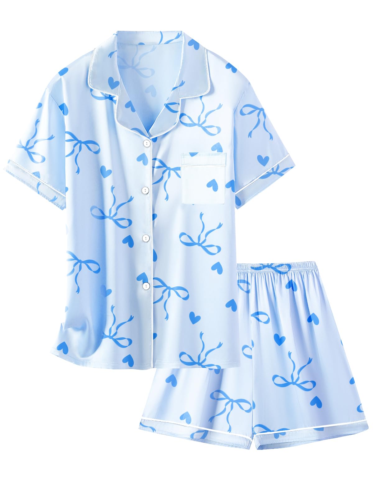 Schbbbta Girls Womens Pajamas, Satin Silky Pjs Set Kids 2Pcs Button-Down Nightwear Sleepwear Gift for Mommy and me