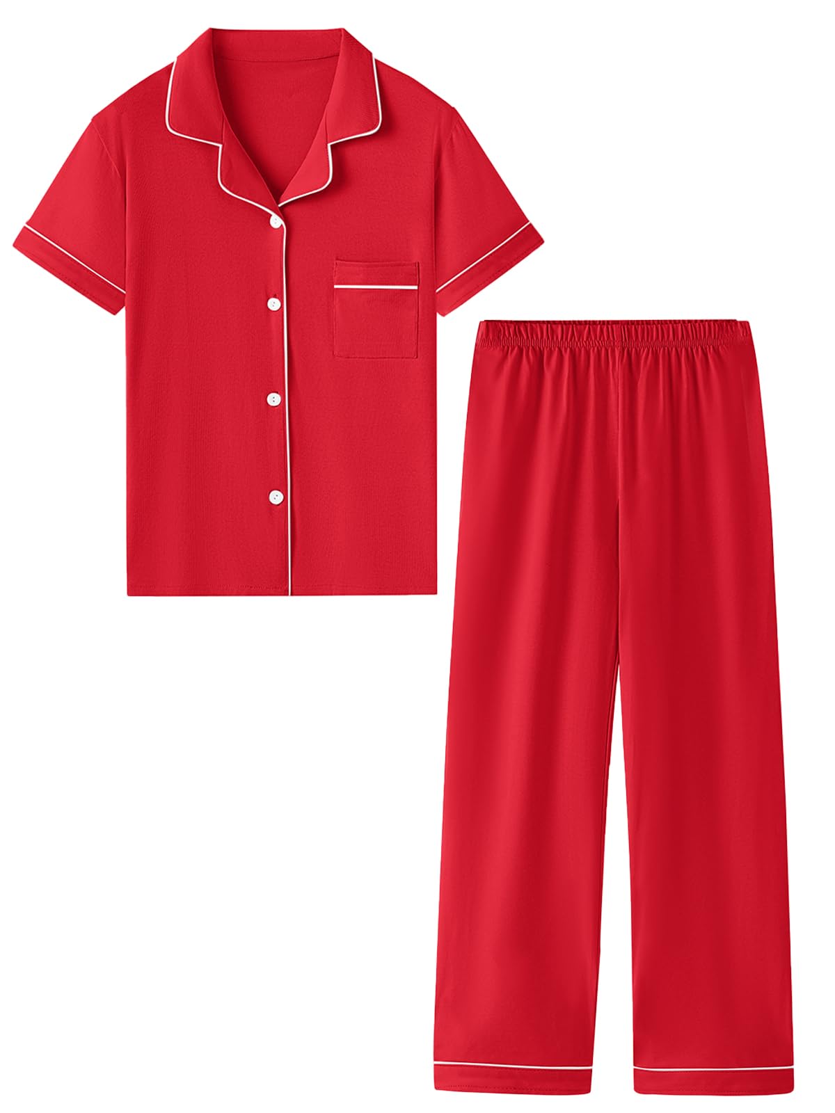 QZH.DUAO Girls Cotton Short Sleeves and Long Pants Pajama Set, 5-14 Years