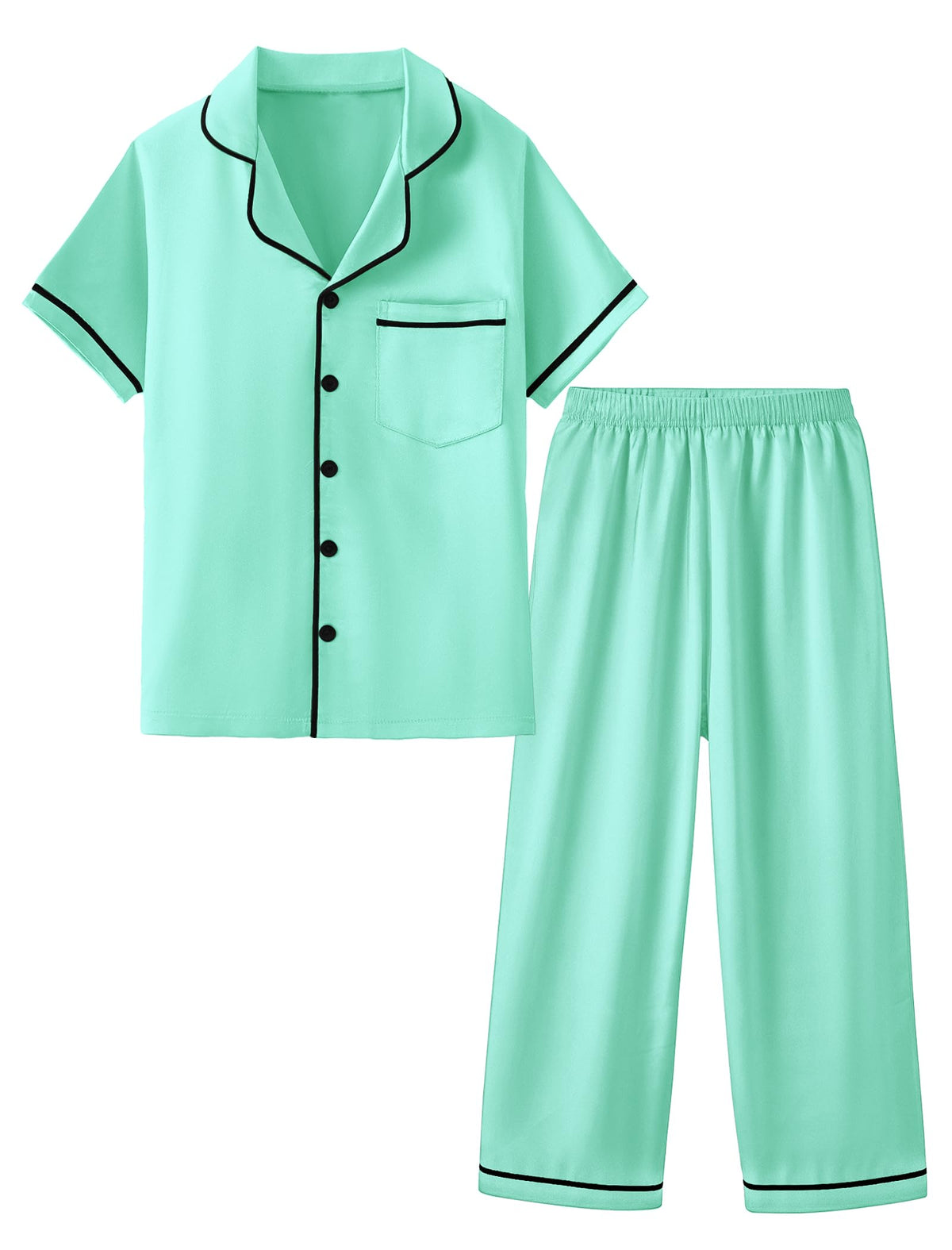 Mikrdoo Girls Satin Pajamas Button Down 2Piece PJs 3-16 Years