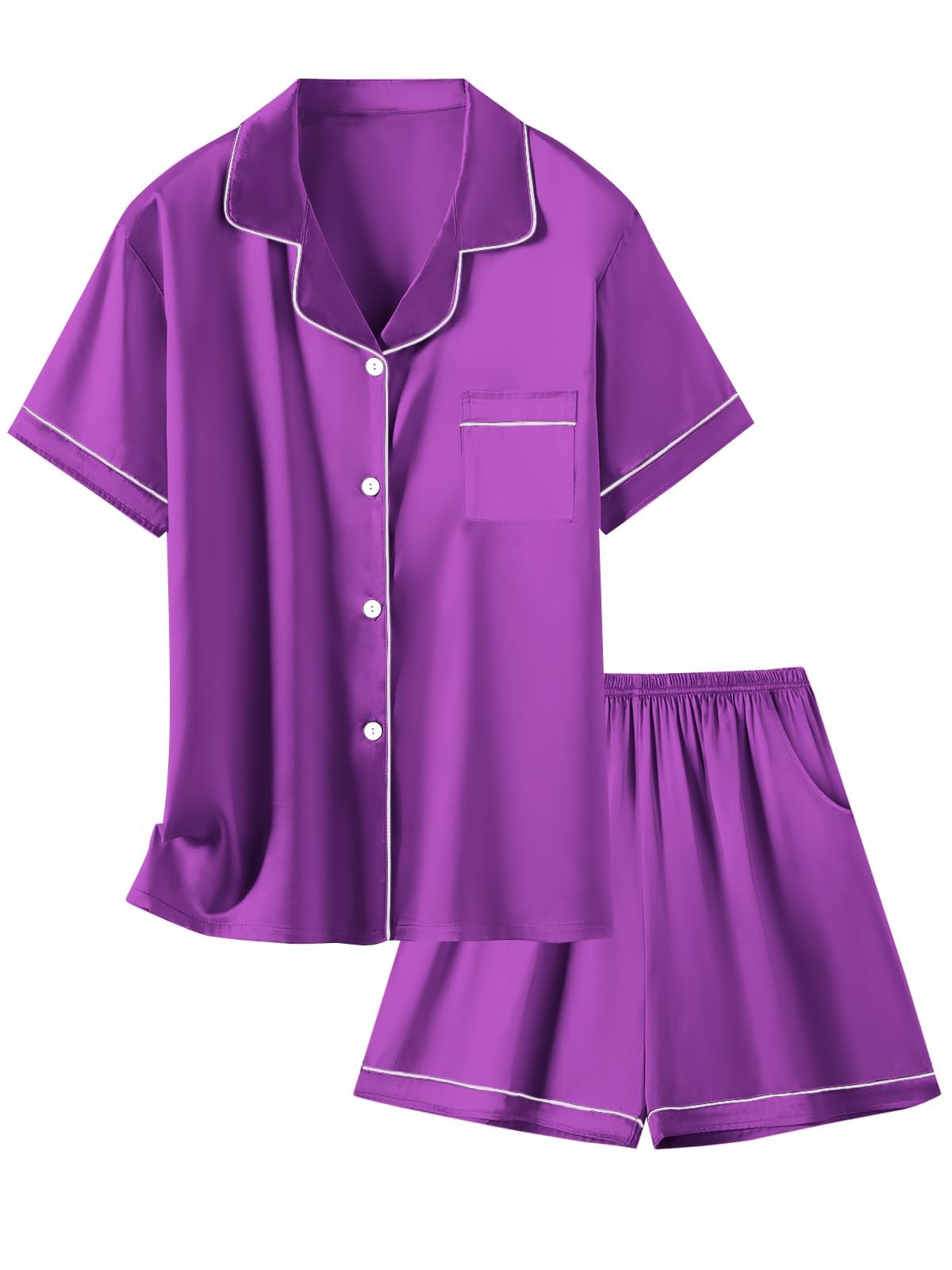 Girls & Womens Satin Pajamas Set, Silk Button-Down Sleepwear 2 Piece Nightwear, 3 Years - Women XXL