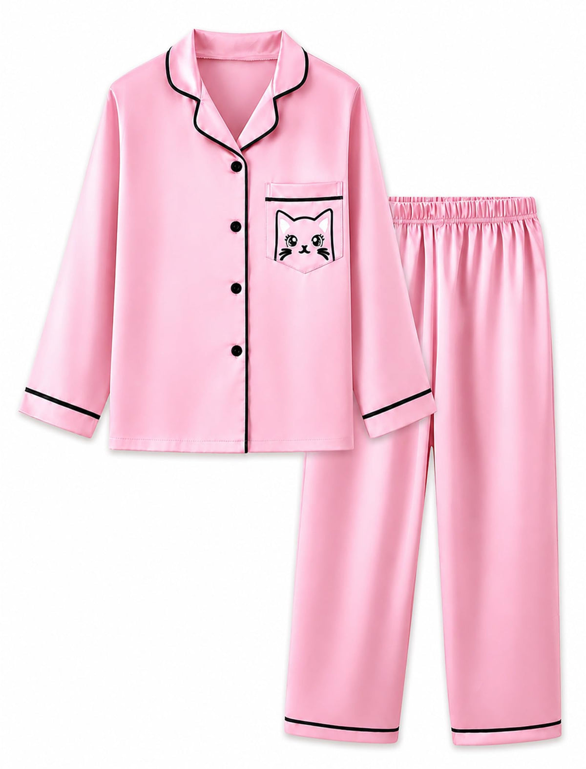 Mikrdoo Girls Silk Pajamas 2 Piece PJs Sets Kids Satin Slpeepwear 3-14Y
