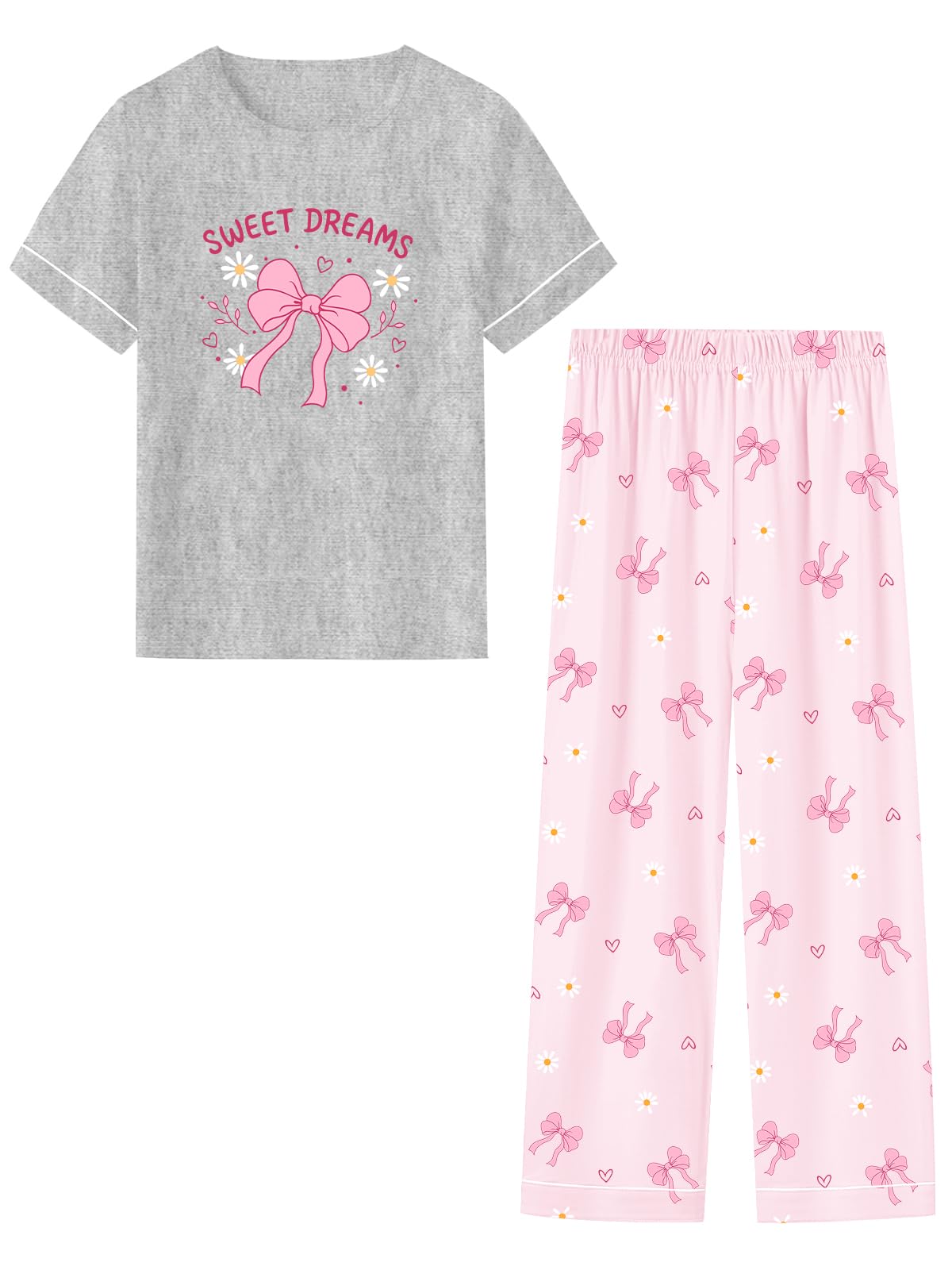 Umeyda Girls Pajamas 2PCS Short Sleeve Top & Pants 100% Cotton Pjs Sets Loungewear for Kids Age 5-14 Years