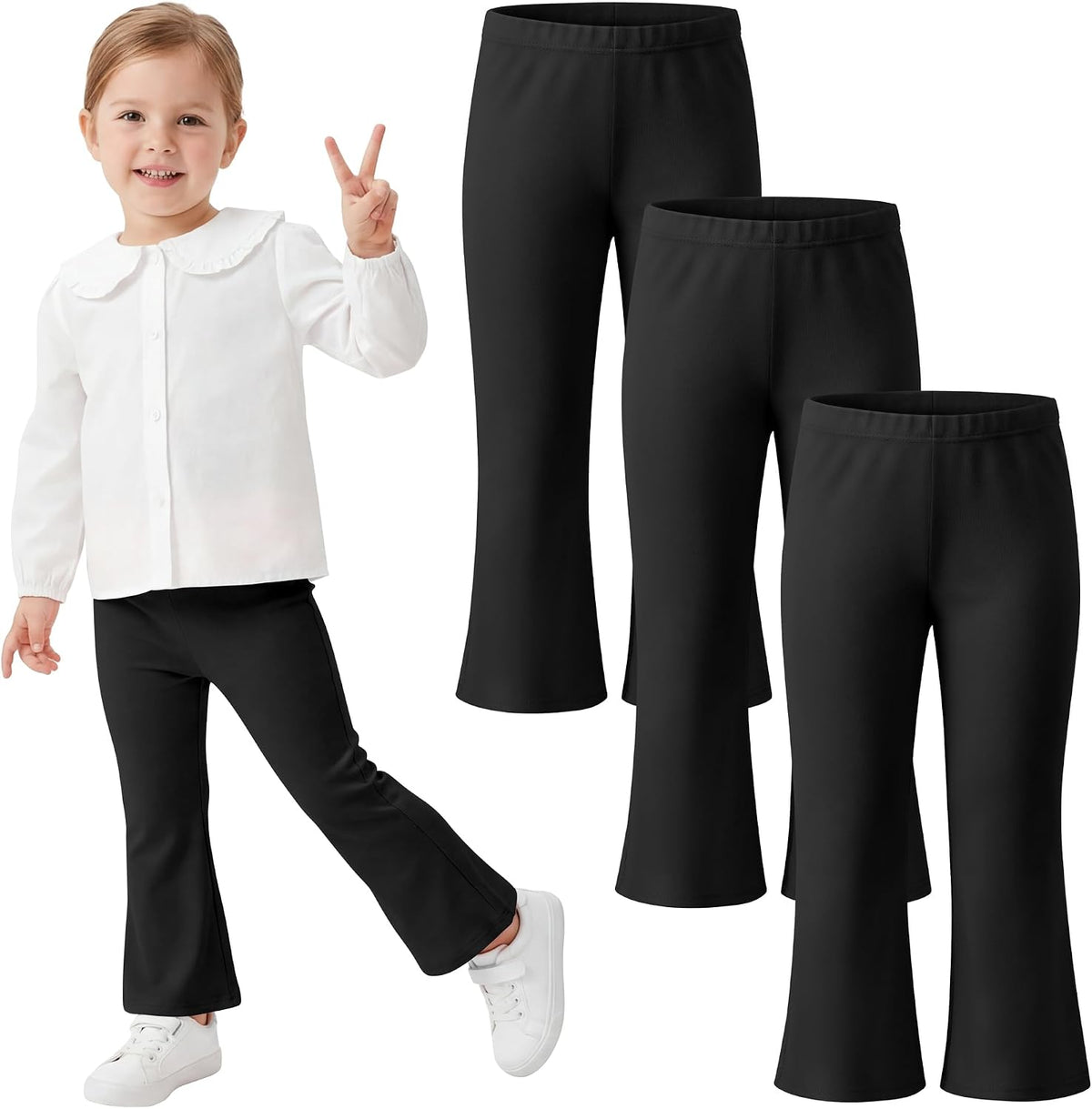 Poroka 3 Pack Toddler Girls Flare Pants Cotton Soft Flare Leggings Pants