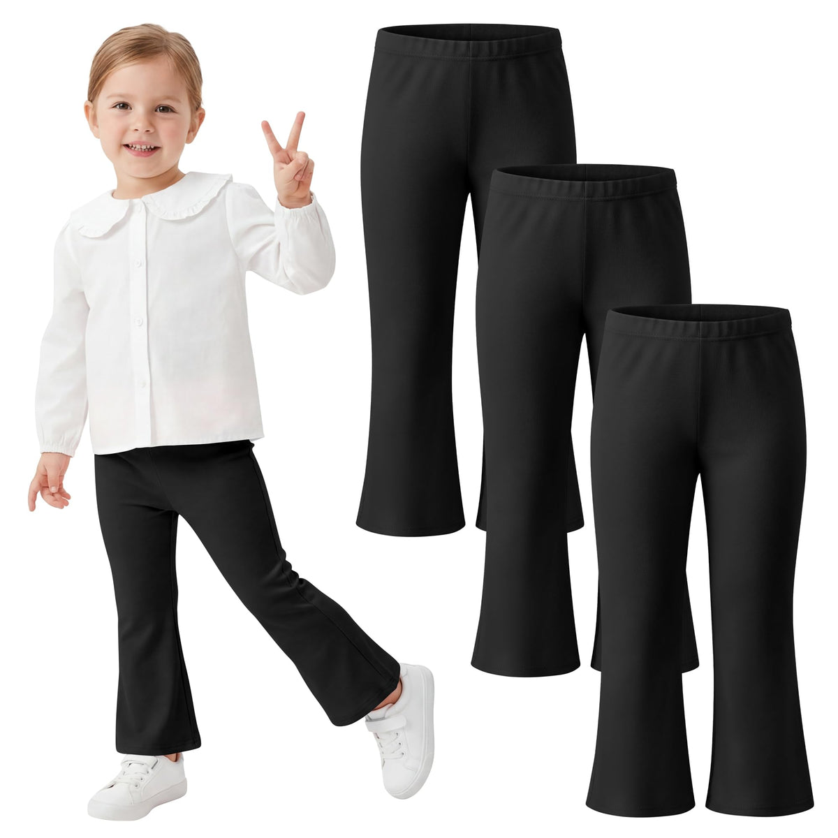 Poroka 3 Pack Toddler Girls Flare Pants Cotton Soft Flare Leggings Pants