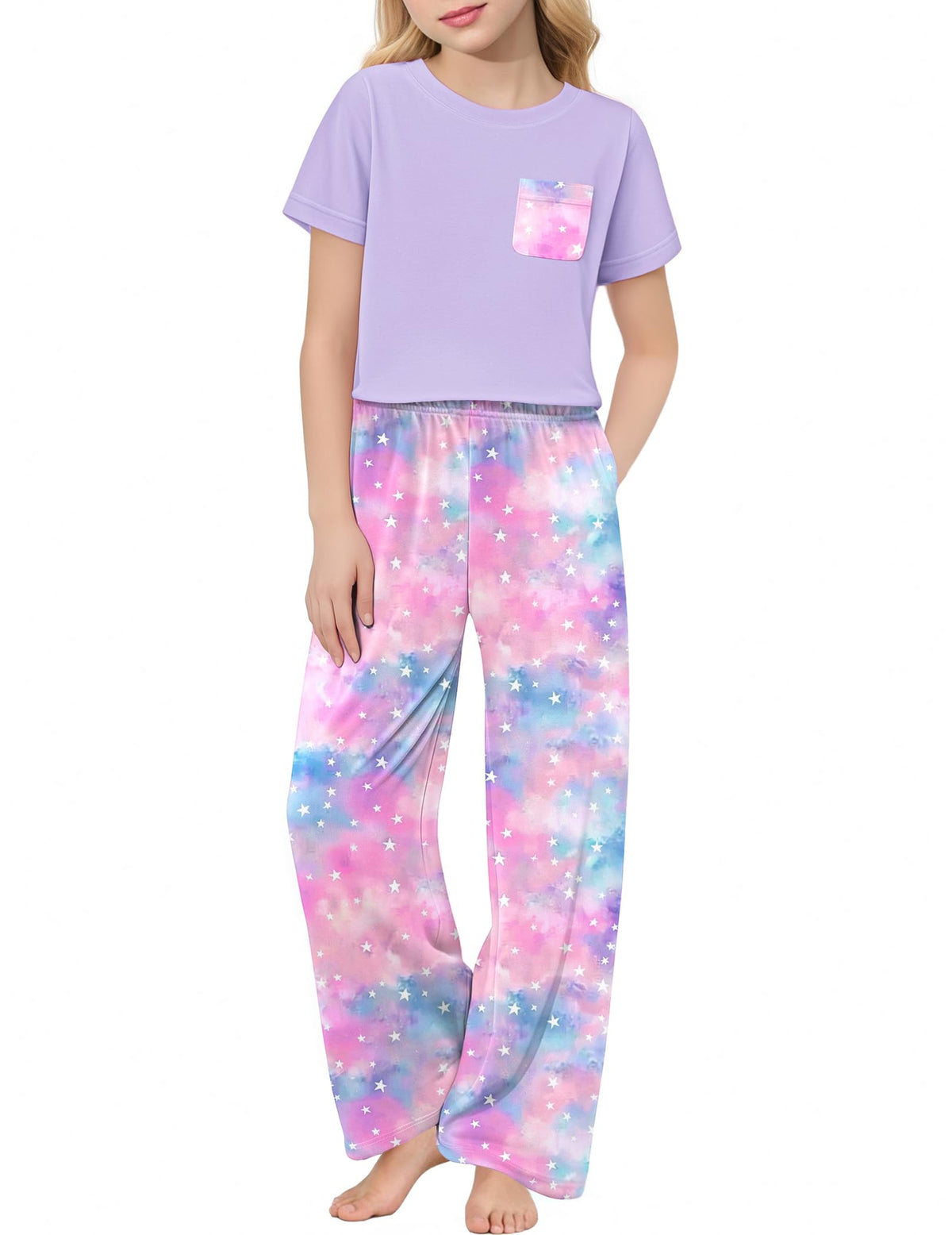 Arshiner Girls' Sleepwear Short Sleeve Long Pants Pajamas Sets Soft Pjs