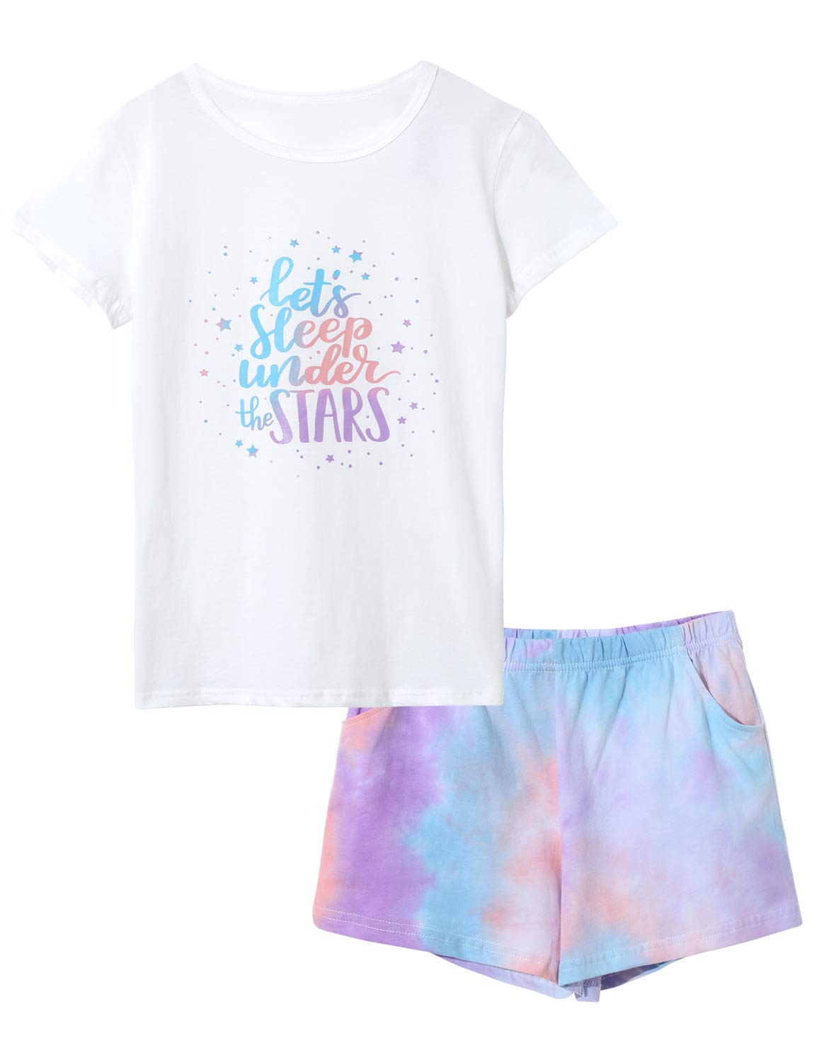 Beezizac Girls' Tie Dye Pajamas, 100% Cotton Sleepover Theme, Size 4T-18