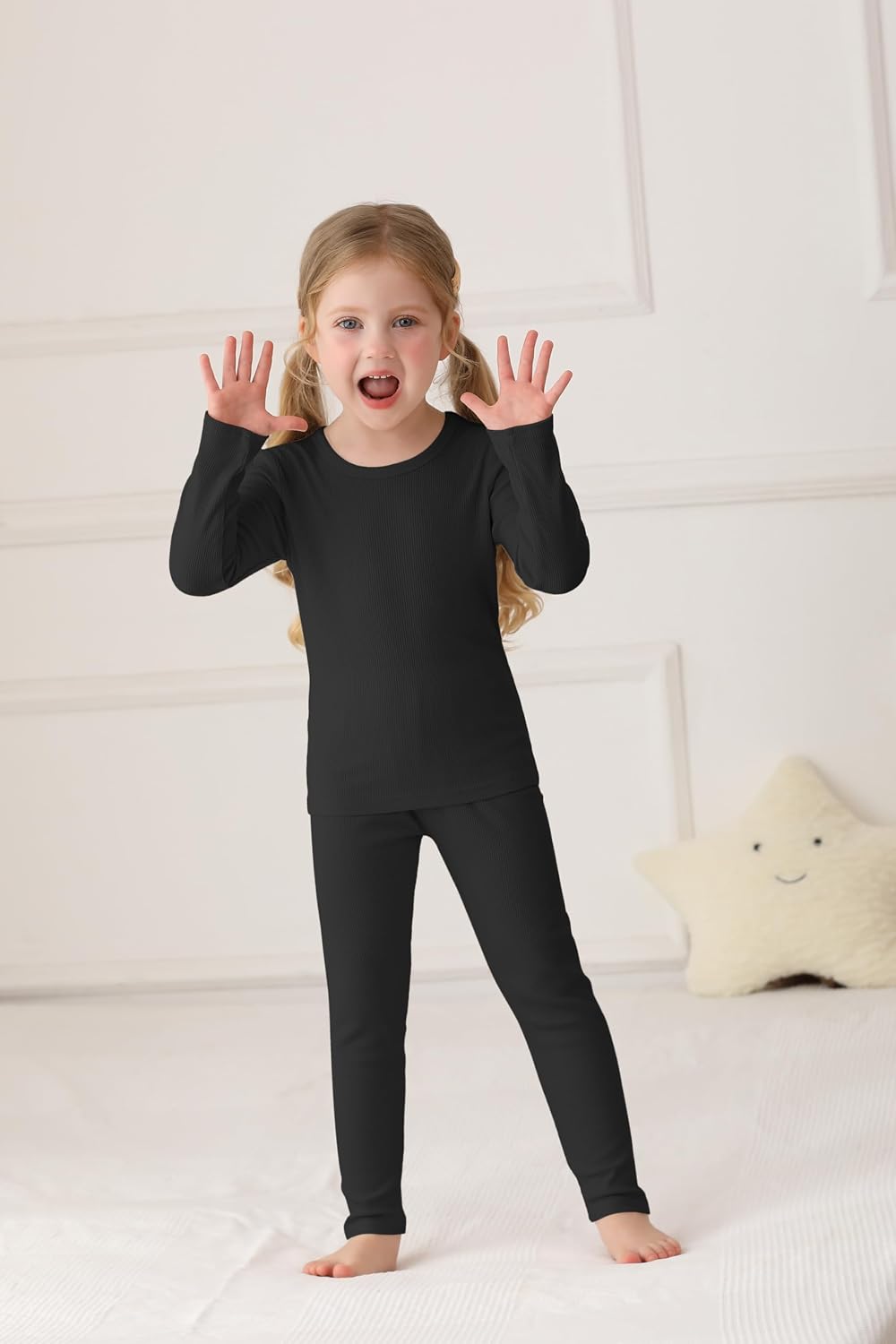 Resinta 2-Piece Boys Girls Long Sleeve Ribbed Base Layer Top Bottom Sets