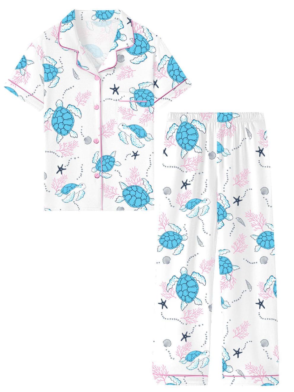 QZH.DUAO Girls Cotton Short Sleeves and Long Pants Pajama Set, 5-14 Years