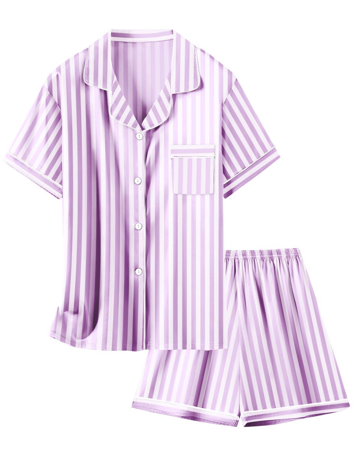 Schbbbta Girls Womens Pajamas, Satin Silky Pjs Set Kids 2Pcs Button-Down Nightwear Sleepwear Gift for Mommy and me