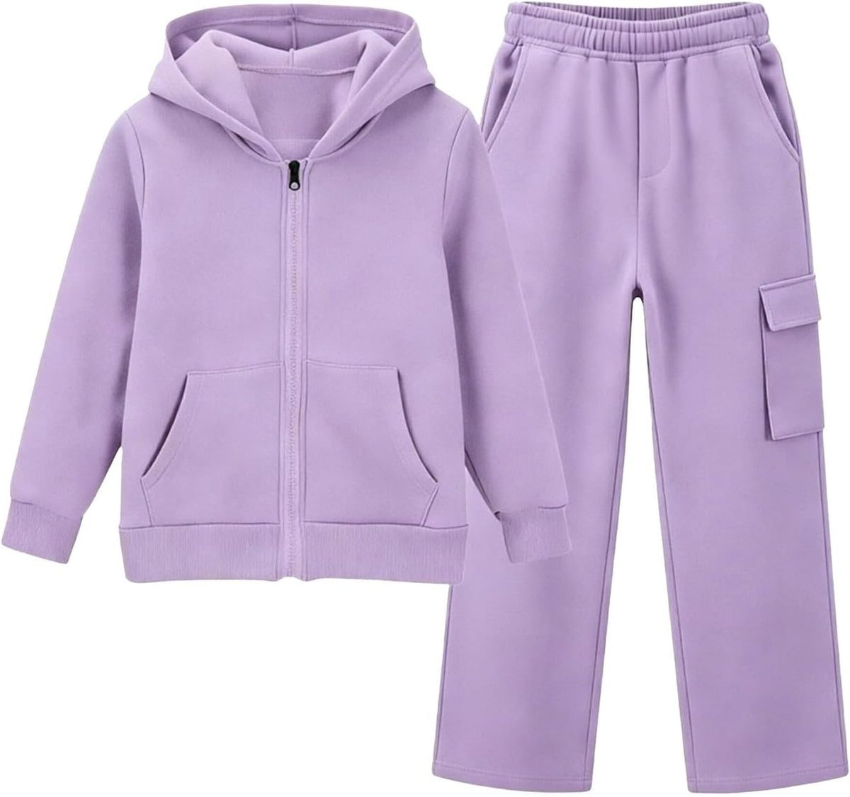 Girls Sweatsuit Fall Winter Kid Zip Up Hoodie And Cargo Sweatpants Set