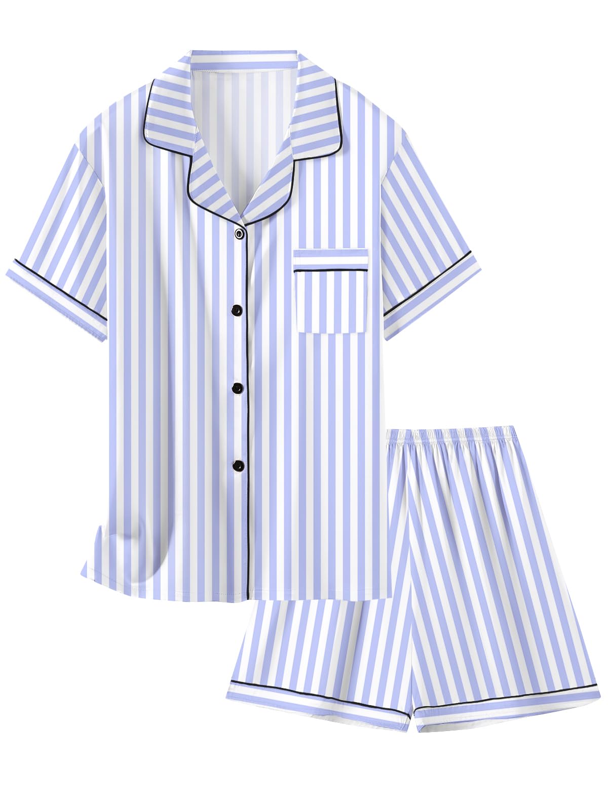 Schbbbta Girls Womens Pajamas, Satin Silky Pjs Set Kids 2Pcs Button-Down Nightwear Sleepwear Gift for Mommy and me