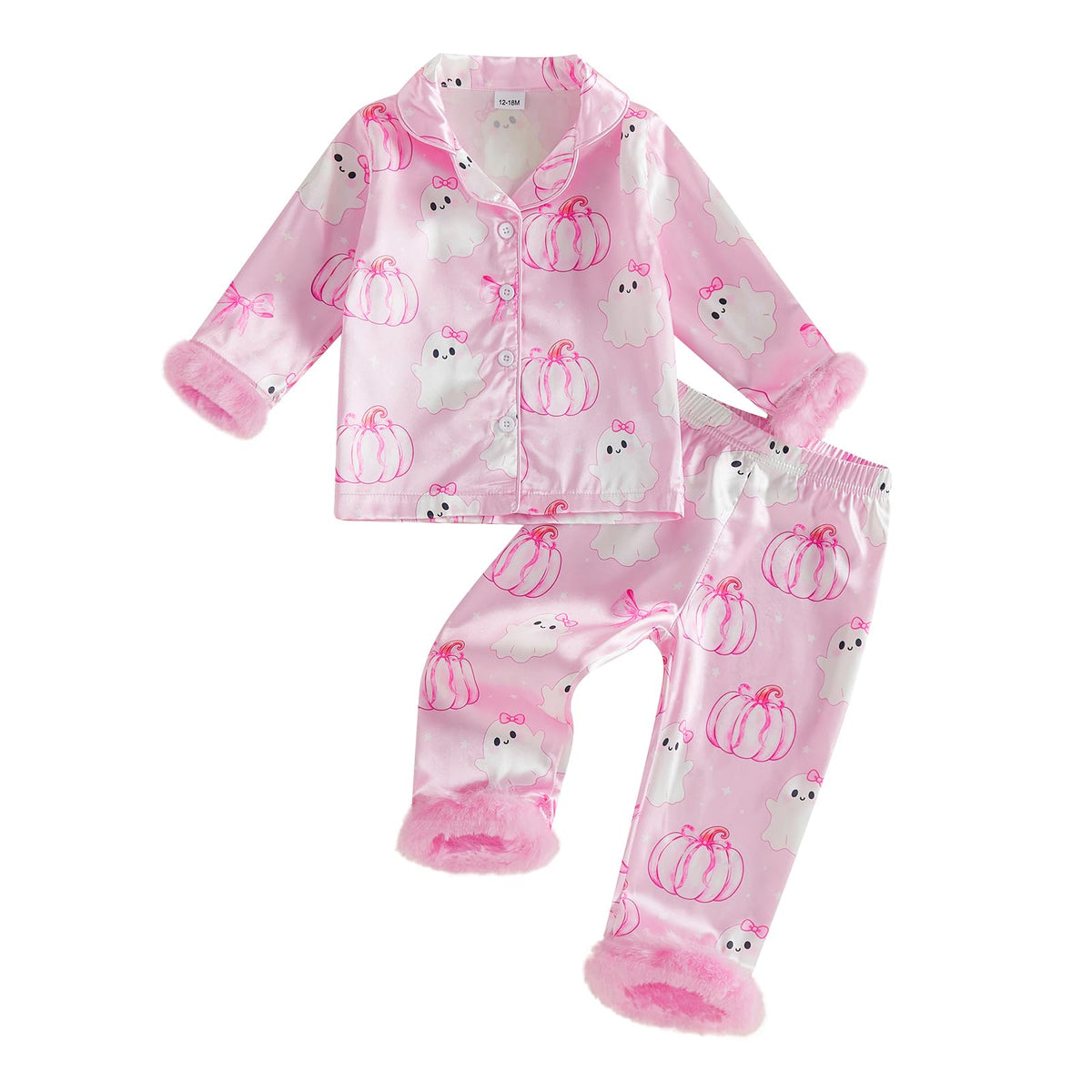 Kuriozud Kids Toddler Girl Pajamas Fuzzy Trim Button Down Shirt Pants 1-7Y