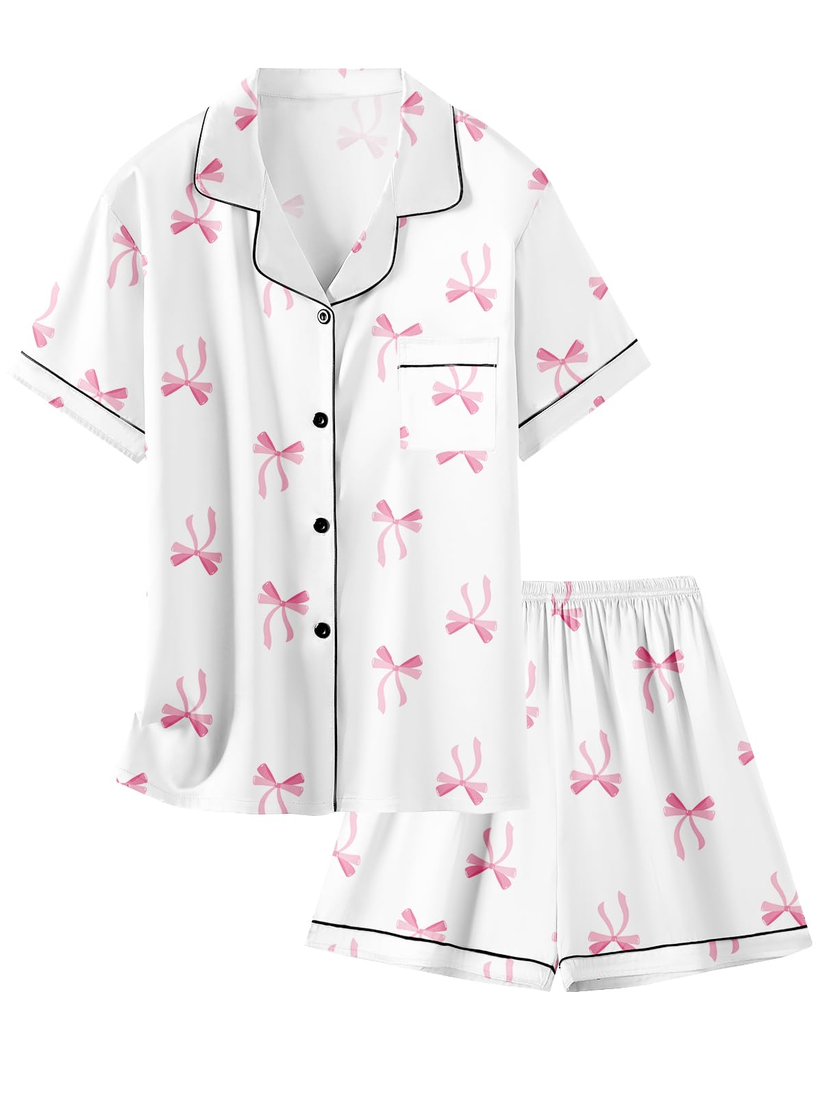 Schbbbta Girls Womens Pajamas, Satin Silky Pjs Set Kids 2Pcs Button-Down Nightwear Sleepwear Gift for Mommy and me