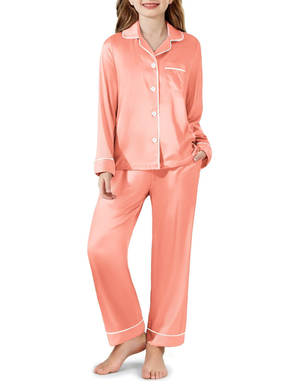 Arshiner Girls Pajamas Satin Pajama Set 2 Piece Pjs Button Down Sleepwear