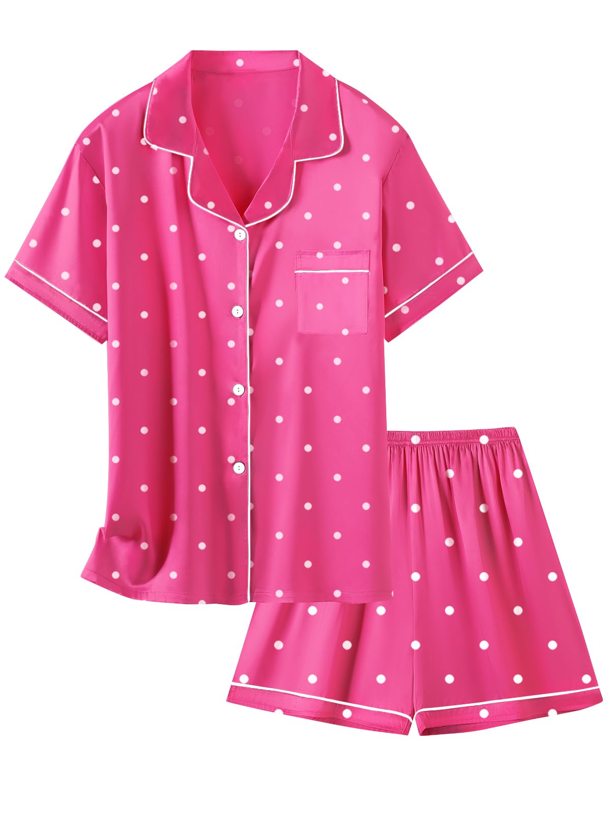 Schbbbta Girls Womens Pajamas, Satin Silky Pjs Set Kids 2Pcs Button-Down Nightwear Sleepwear Gift for Mommy and me