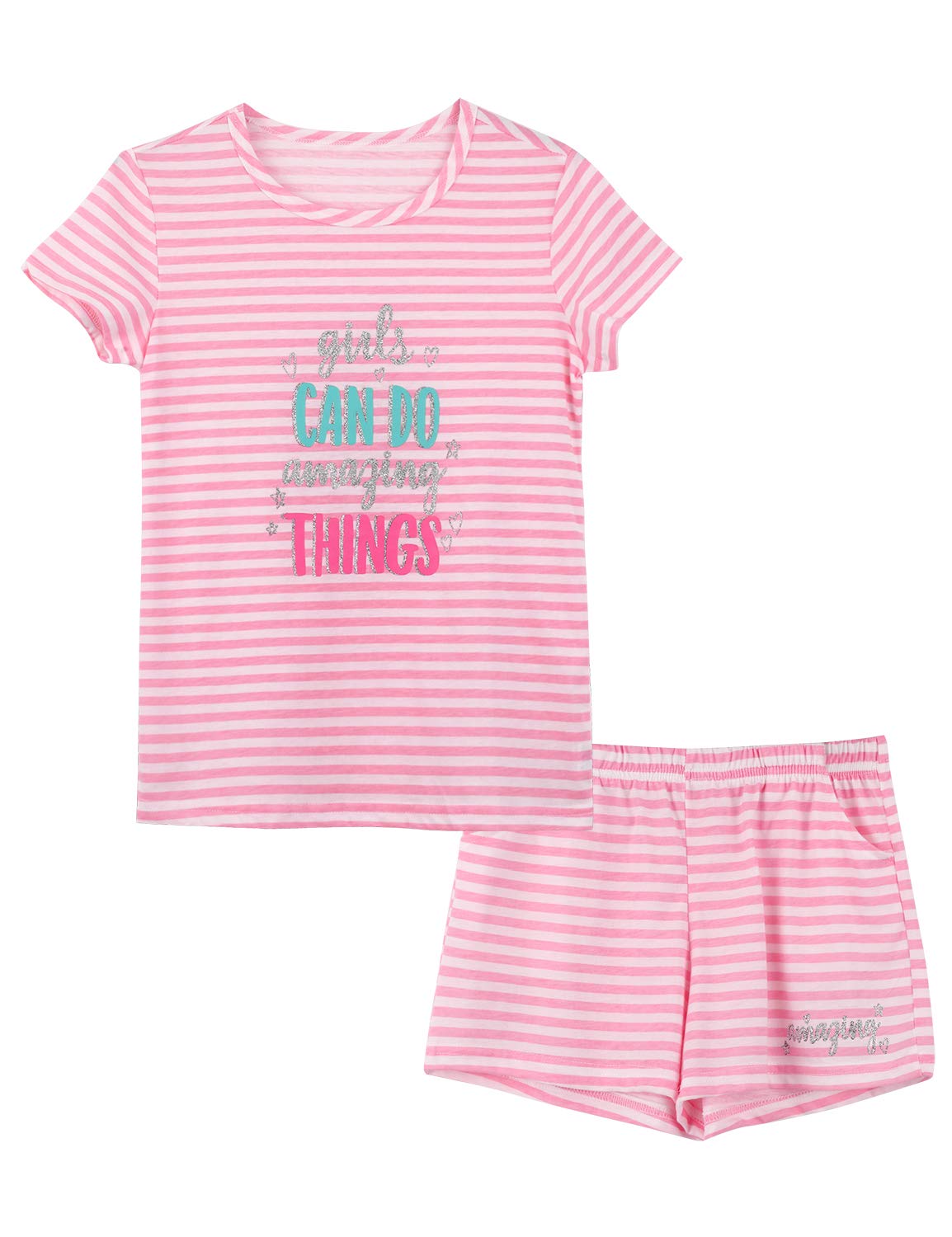 Cozchique Girls Striped Soft Short Sleeve & Shorts Pajama Set Sizes 4T-18