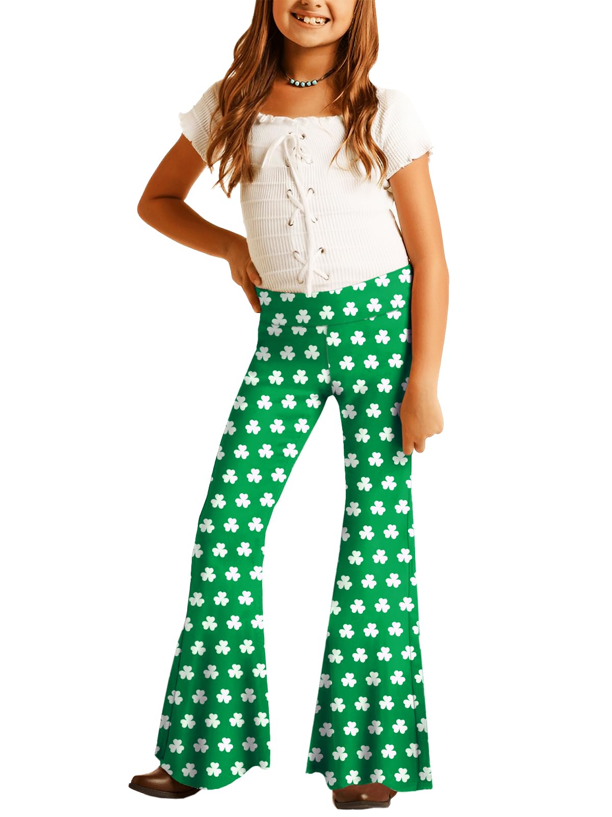 Deerose Girls Halloween Hippie Bell Bottom Pants High Waist Flare Pants 5-14 Years