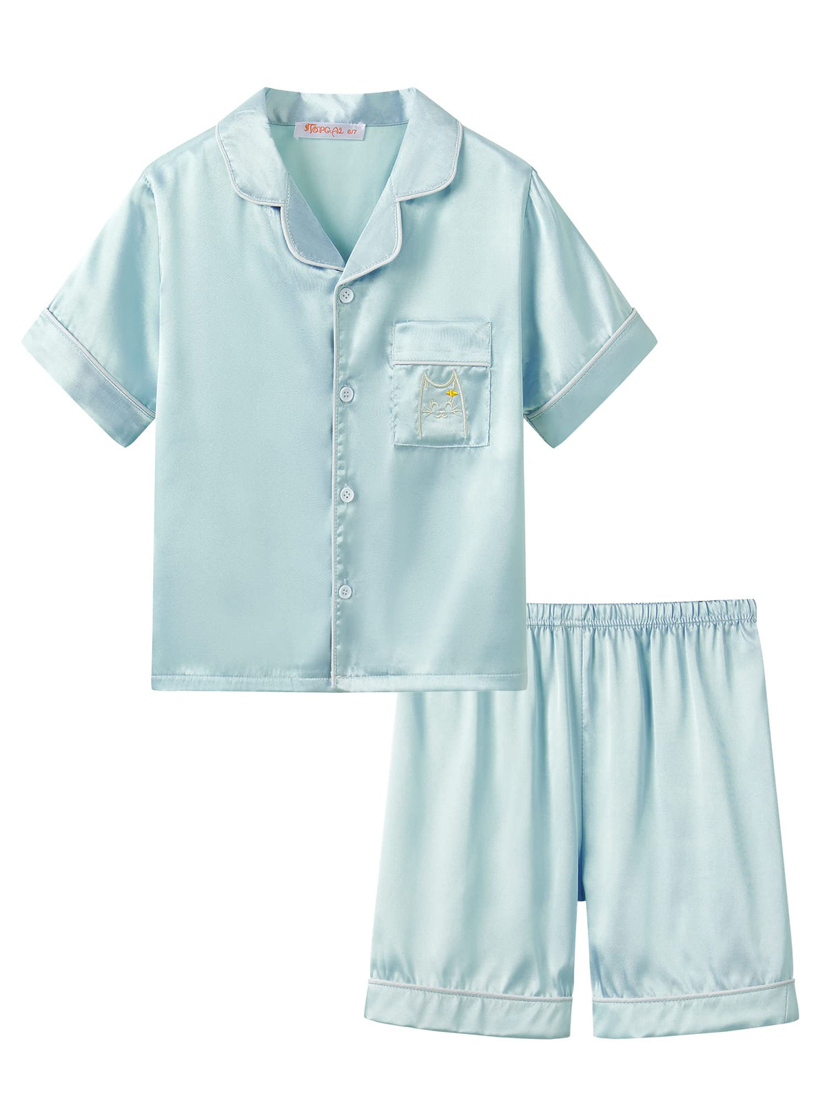 Topgal Girls Satin Pajamas, Short Sleeve Shorts Button Up, Size 6-16