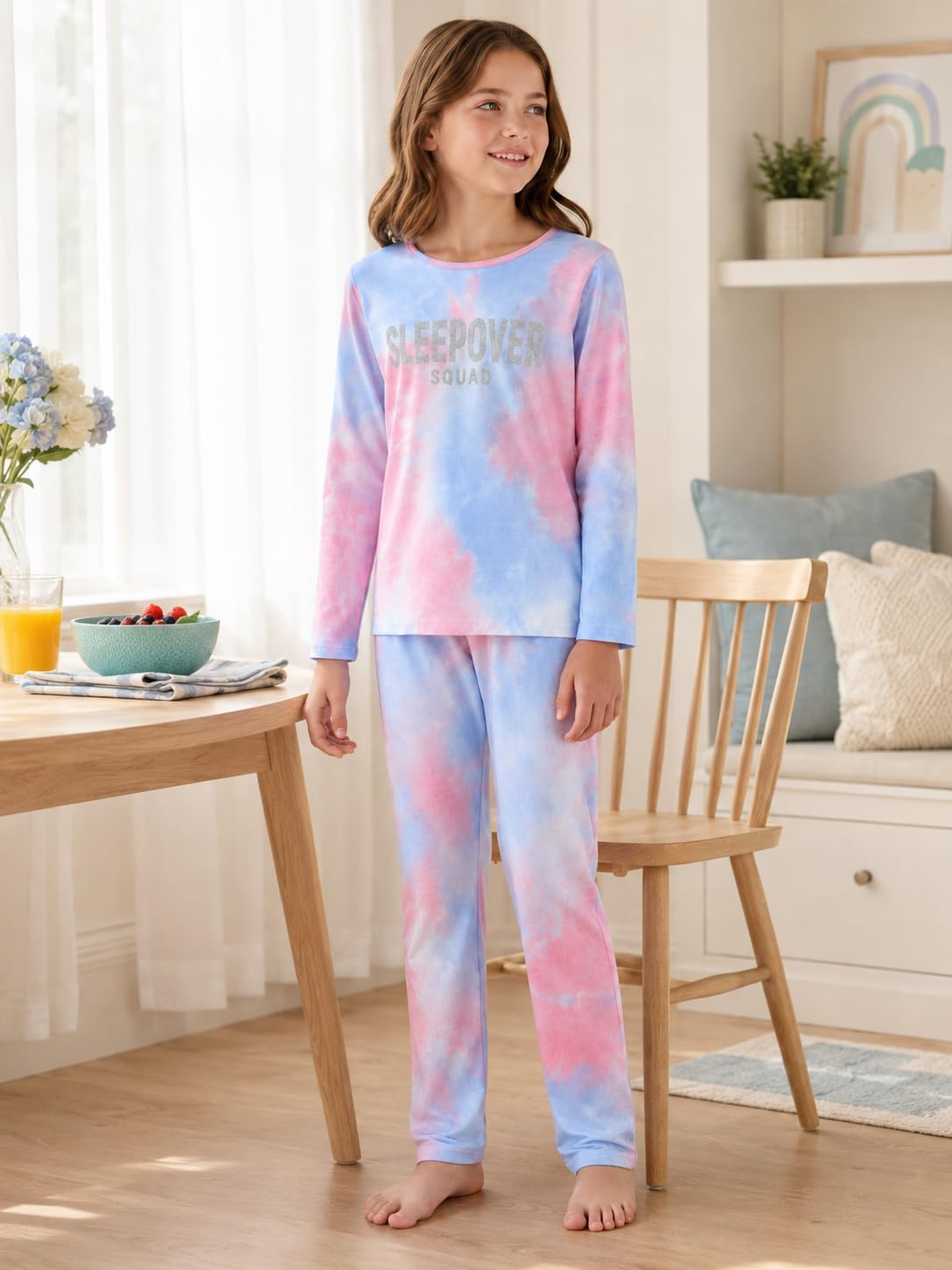 Beezizac Girls' 100% Cotton Pajama Set, Tie-Dye with Various Prints, 4T–18