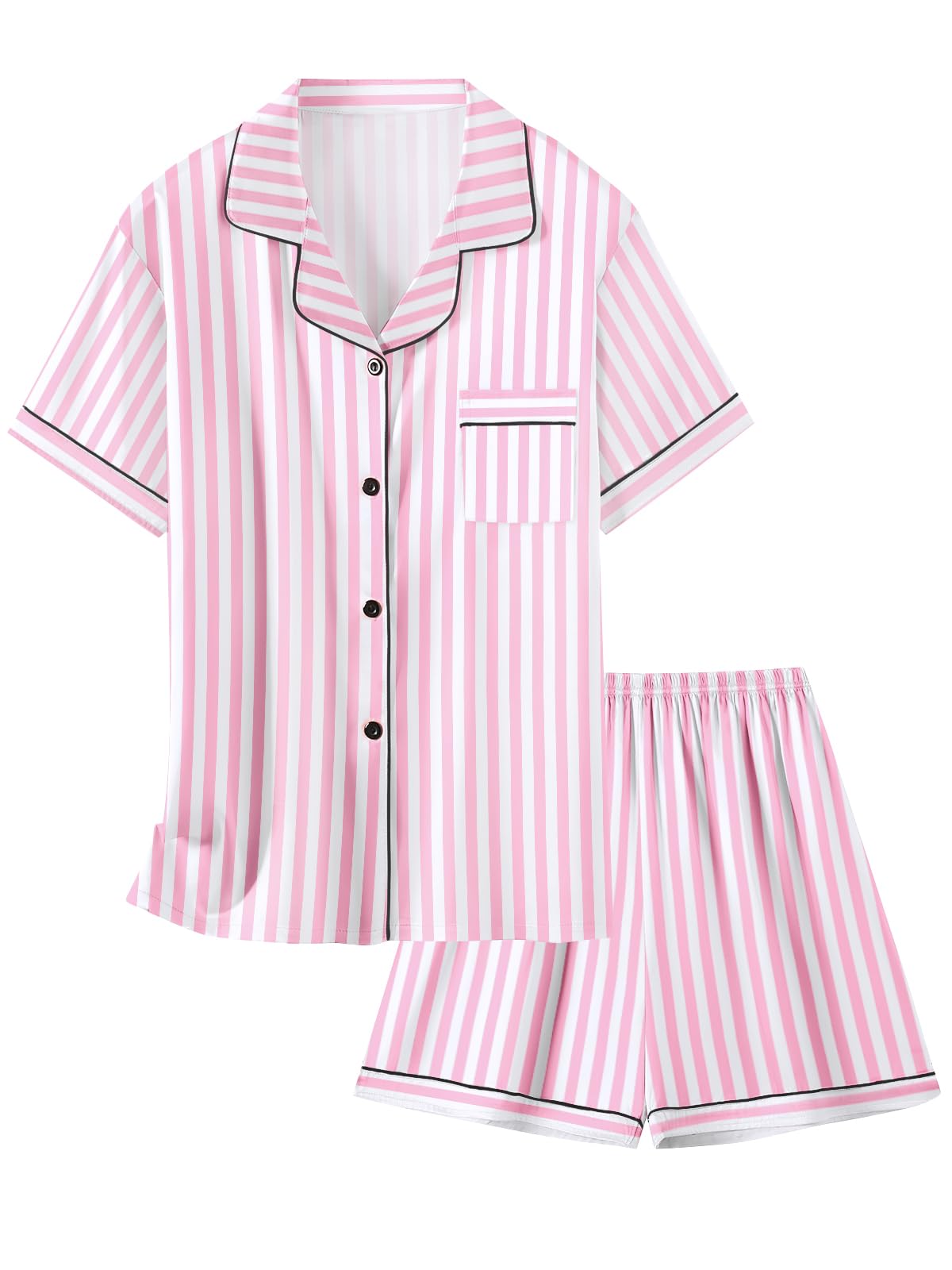 Schbbbta Girls Womens Pajamas, Satin Silky Pjs Set Kids 2Pcs Button-Down Nightwear Sleepwear Gift for Mommy and me