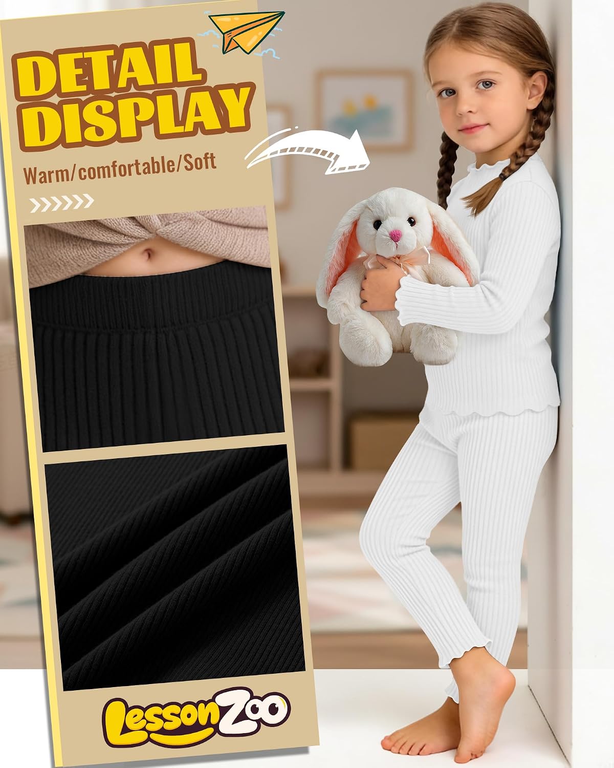 2 Pack Girl's Ribbed Knit Leggings Ruffle Tights