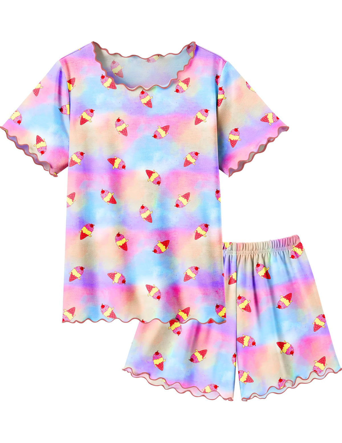 Arshiner Girls Pajamas Short Sleeve Lounge Set Soft Shirring Summer Pjs