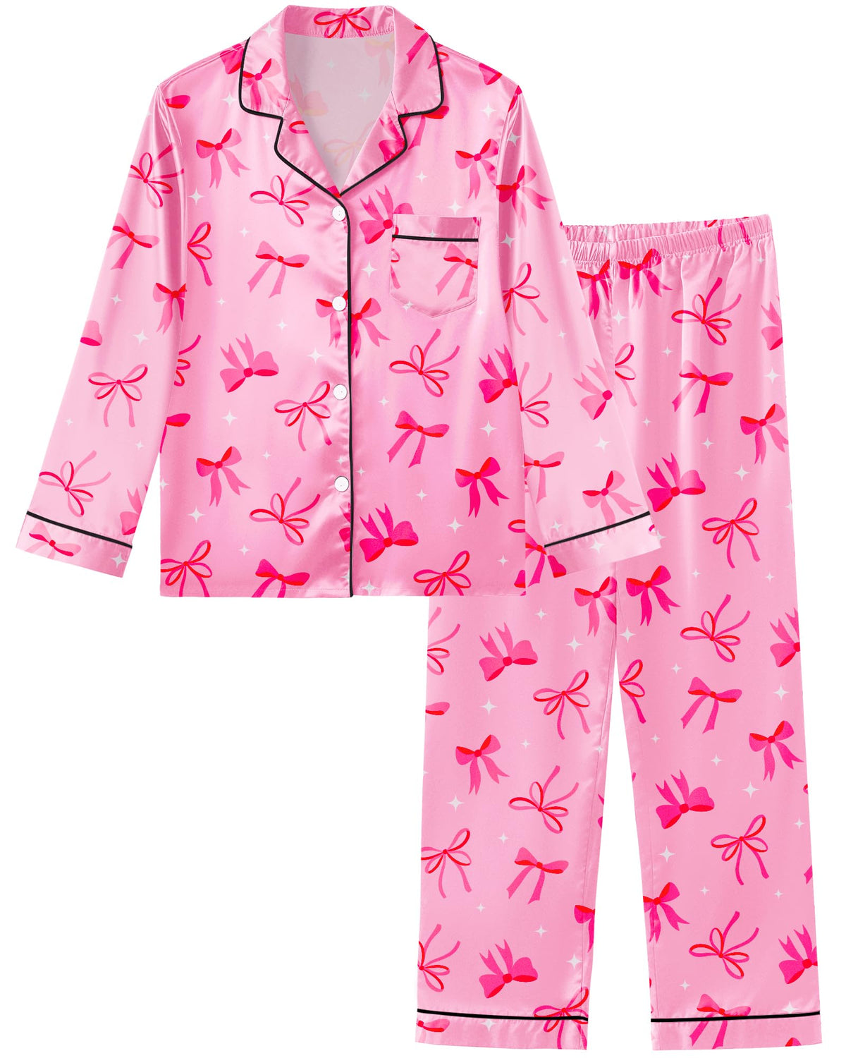 Sylfairy Girls Pajamas Silk PJS Set Satin Sleepwear Long Sleeve Jammies for Kids Button-Down Nightwear Loungewear 3-16 Years