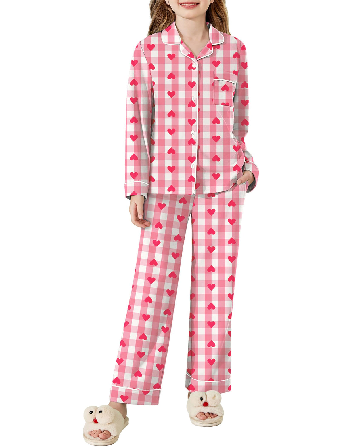 Arshiner Pajamas Set for Girls Long Sleeve Lounge Set Button Down Pj Sets