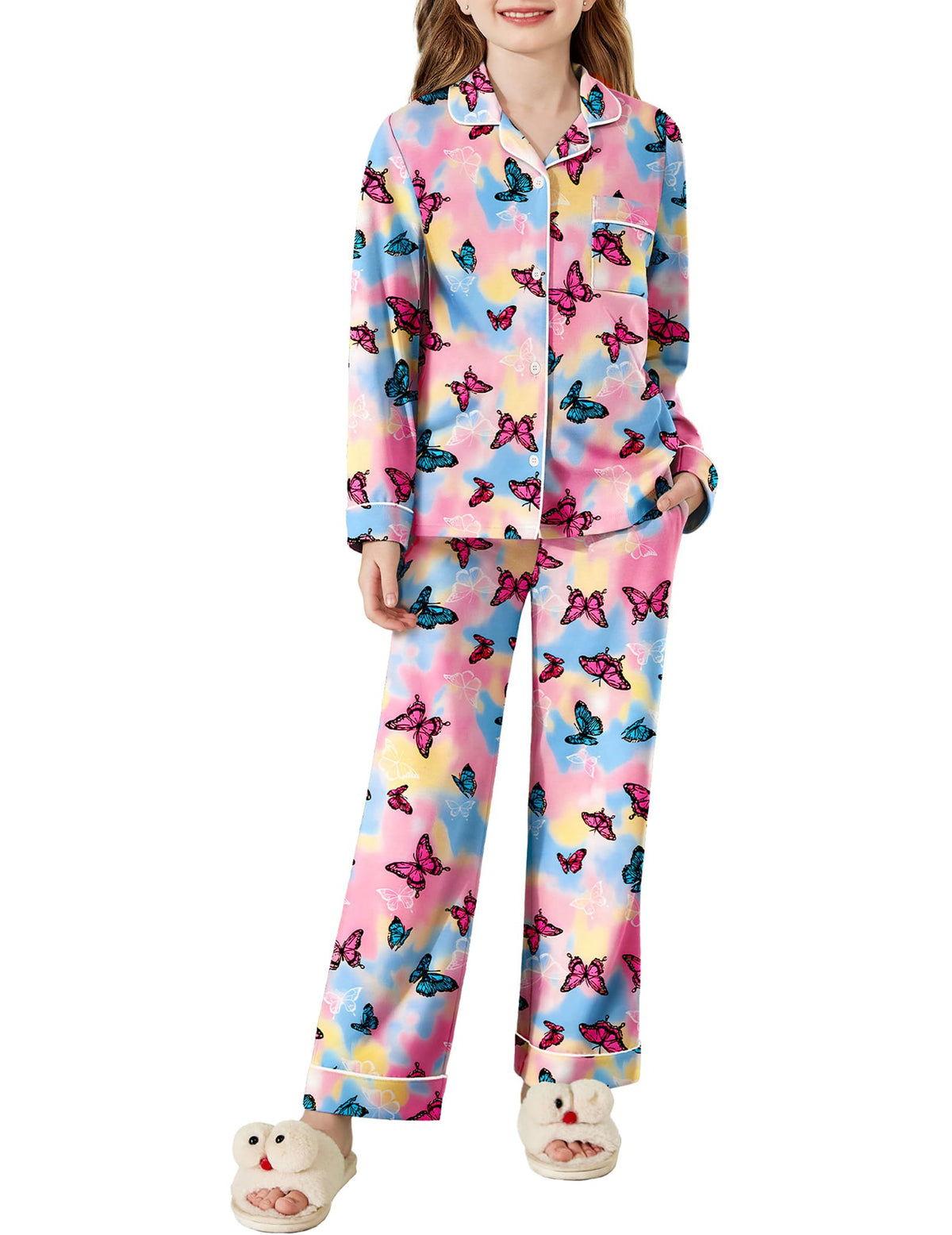 Arshiner Pajamas Set for Girls Long Sleeve Lounge Set Button Down Pj Sets