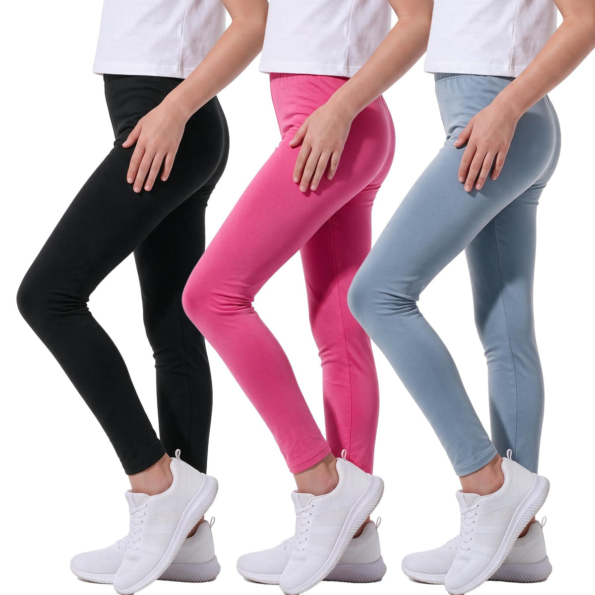 MyFav 3 Pack Girls Leggings Stretch Kids Cute Printed & Solid Color Skinny Casual Daily Wear Pants