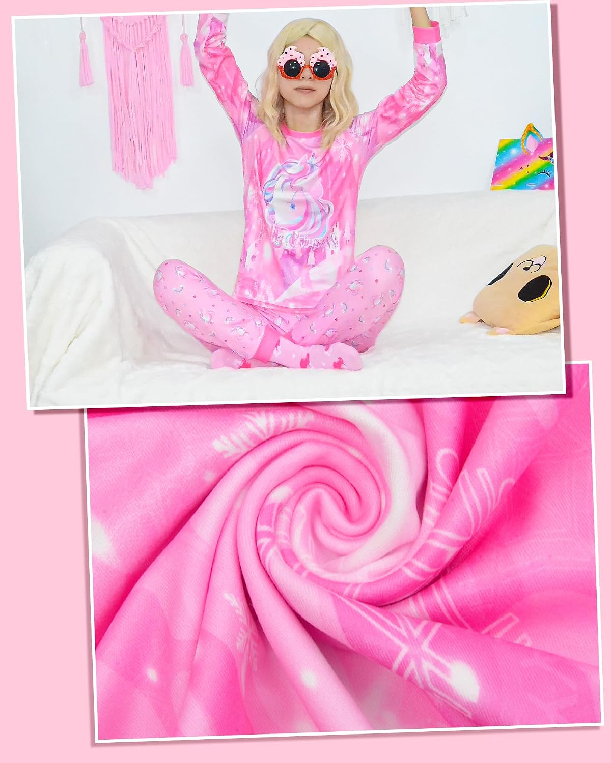 Sylfairy Girls Pajamas Set Sleepwear Rainbow Unicorn Pjs Toddler Long Sleeve Jammies Kids Sleepwear 3-12 Years