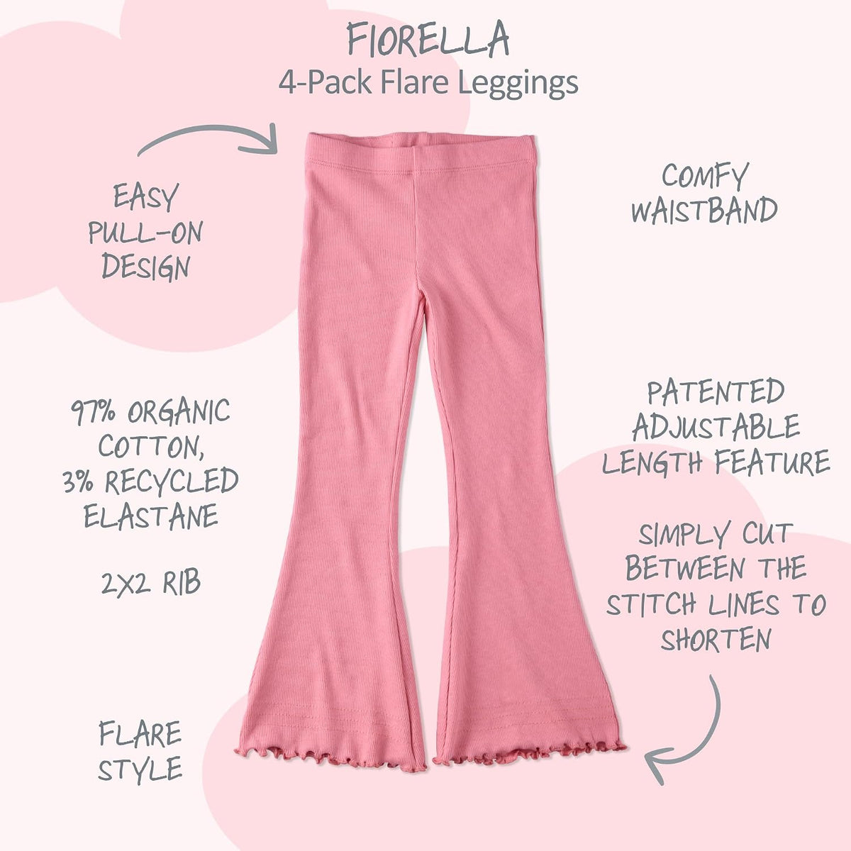 Butterblu Fiorella 4-Pack Flare Legging Pants for Girls Organic Cotton