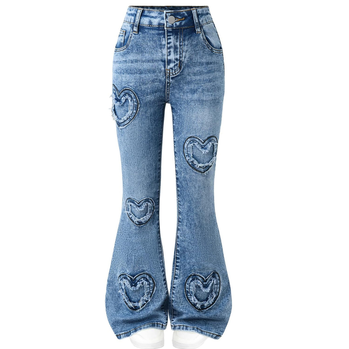 Girls Baggy Ripped Jeans Wide Straight Leg High Waisted Denim Pants 7-14Y